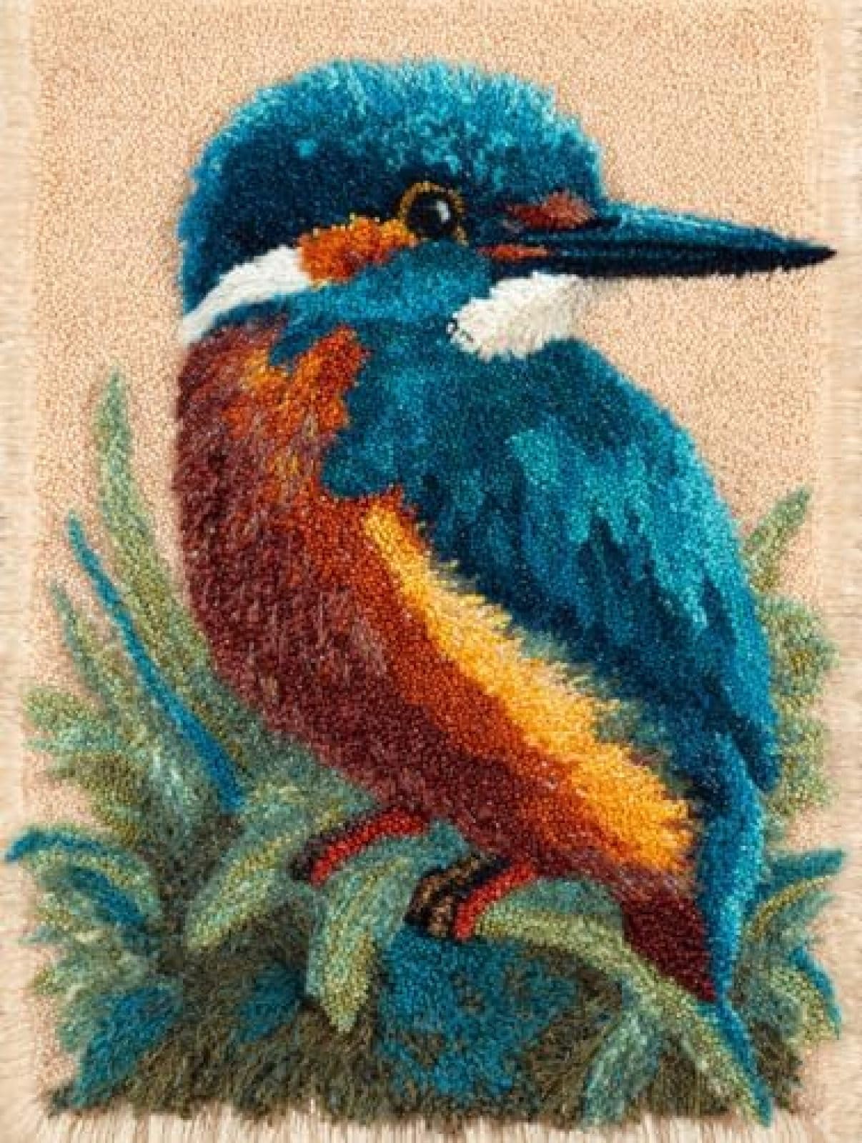 Xdeghuangss Multicoloured Diy Latch Hook Rug Kit Kingfisher Easy For Beginners Crochet Yarn Hook And Latch Tapestry Mat Cushion Craft Set For Home Decor 38X52cm-5