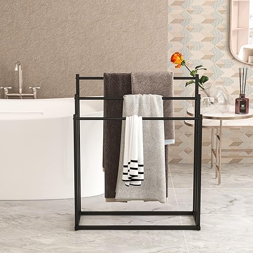 Miniatura 3 de Honiter Toalleros para baño, toallero de 3 niveles, estante de secado de mantas y expositor para toallas de baño de gran tamaño, accesorios de baño,