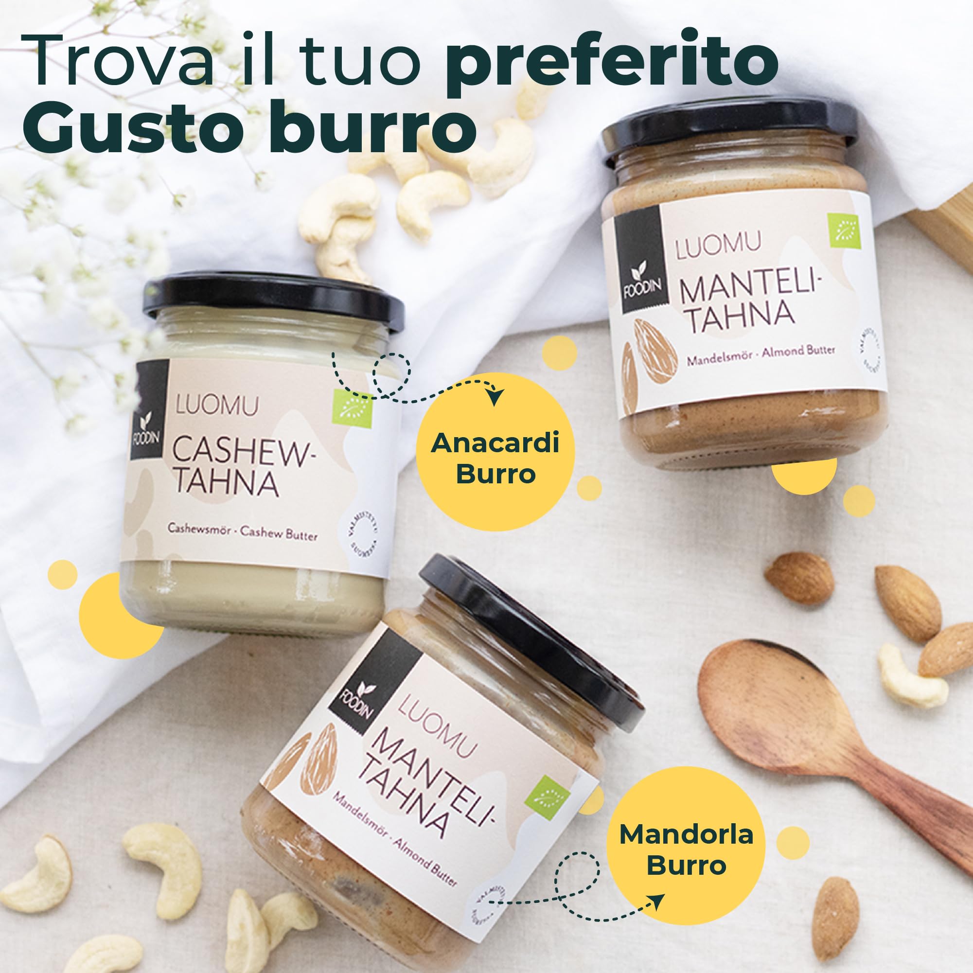 FOODIN Burro di Mandorle Marroni Bio in Vasetto di Vetro – 100% Mandorle Bio, Crema Spalmabile Naturale, Fonte di Proteine e Acidi Grassi, Senza Glutine, Vegano - (2 x 250 g)