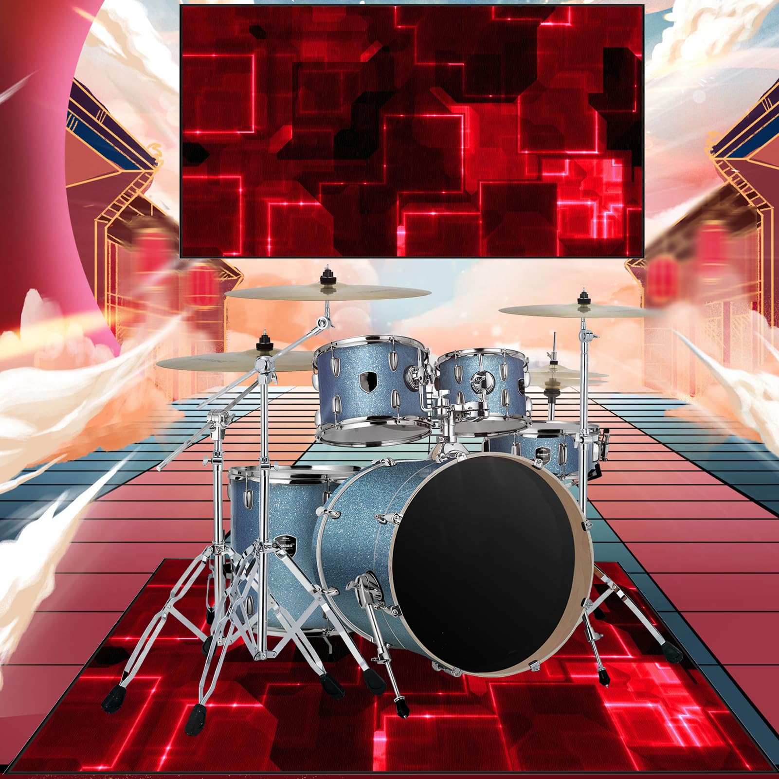 Dywan bębnowy do bębna dywanowego | Dywan bębnowy do bębna basowego 230 x 180 cm | Dźwiękoszczelna mata do baterii elektronicznej | Instrumenty muzyczne Antypoślizgowy koc