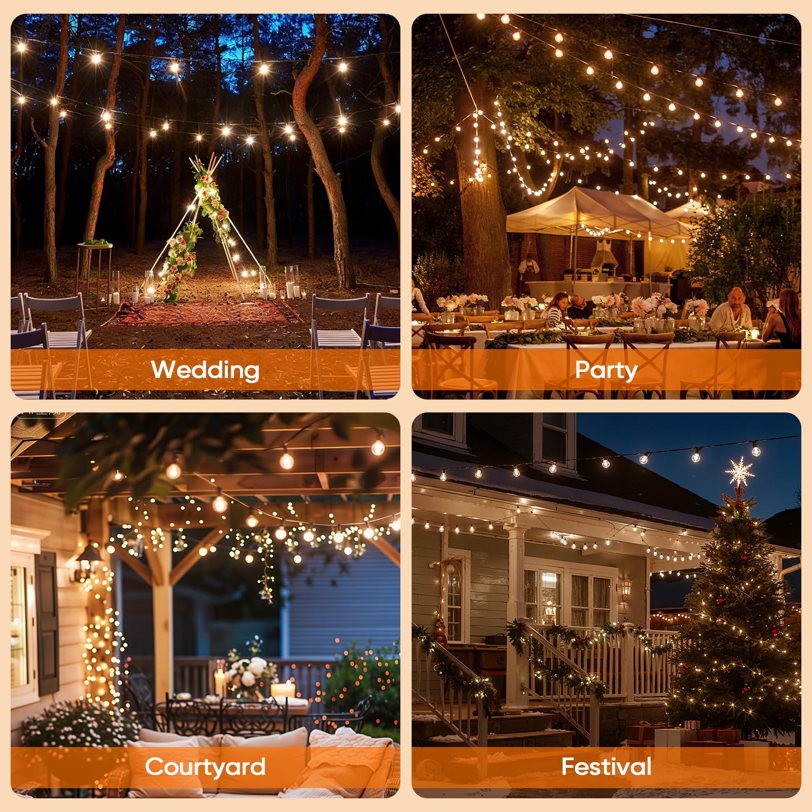 Hoteril Catena Luci da Esterno Giardino-30M, G40 Catena Luminosa Esterno: 42+2 Lampadine, Temperatura Colore 2200K, Alimentazione a Spina, Ideale per Pergolato da Giardini, Gazebo, Balcone, Campeggio