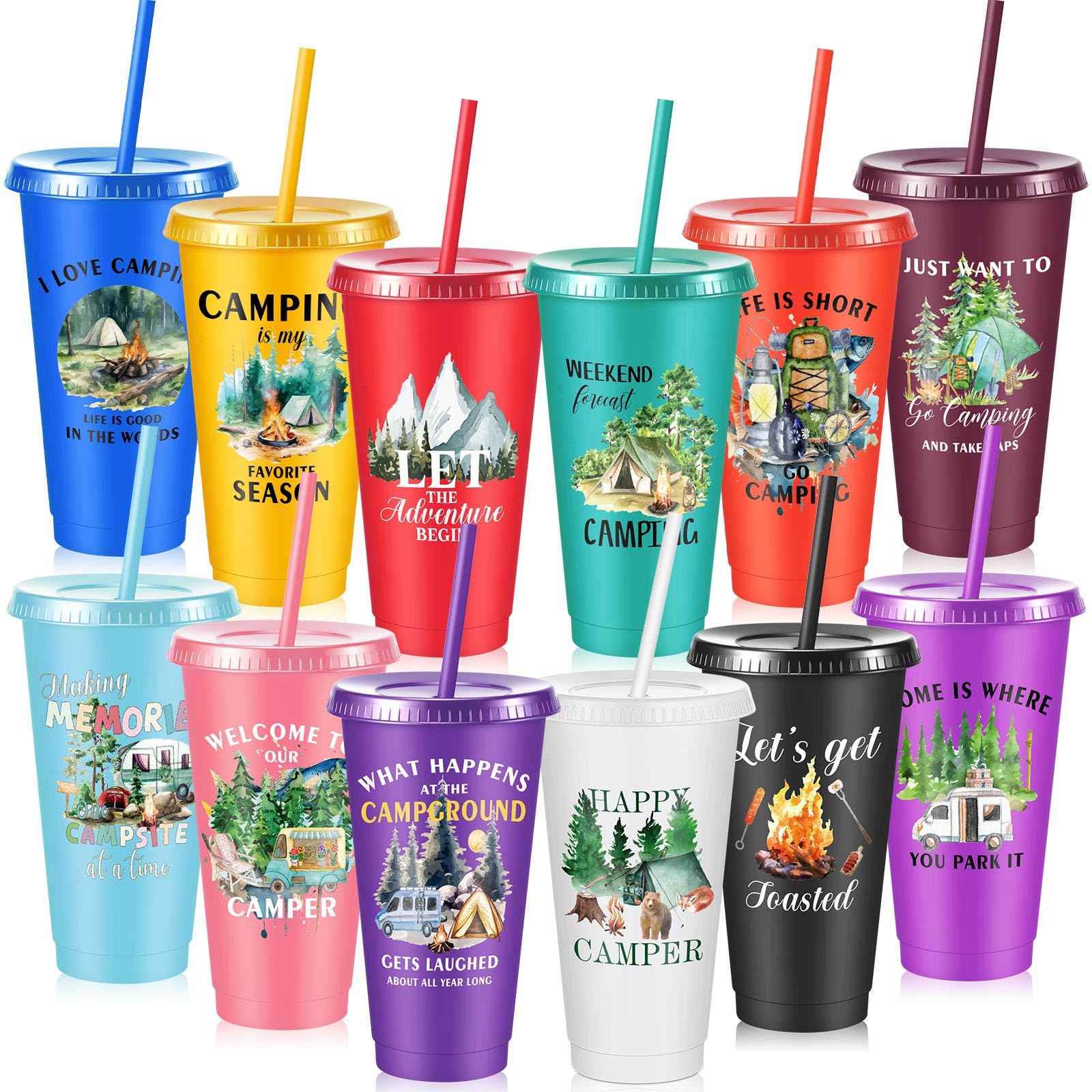 Gobelets en plastique camping grand format 710 ml réutilisables avec paille