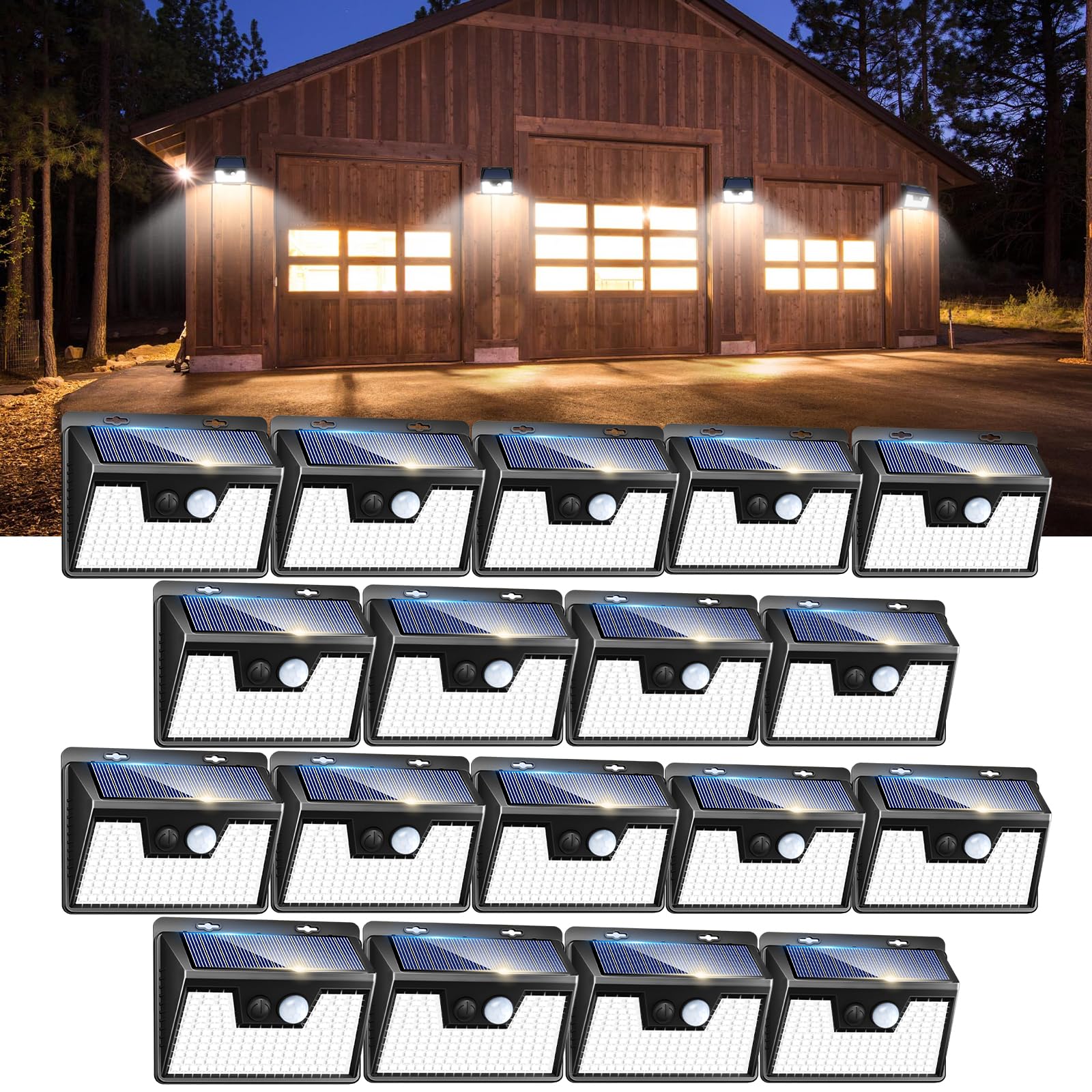 peasur 18 pack/140 led solar lights, outdoor waterproof, 3 lighting modes, motion sensor, black