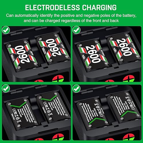 Miniatura 5 de Paquete de baterías de control Xbox con 4 x 2600 mAh recargables para controladores Xbox Series XSXbox One XSElite, estación de carga sin electrodo,