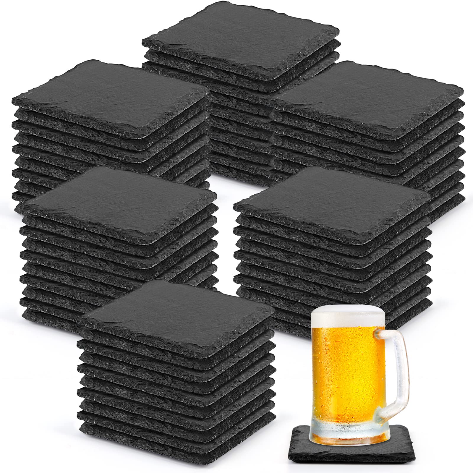 60 Pieces Black Slate Coasters - 4x4 Inch, Slate Drink Coasters Laser Engraving Blanks Cup Coaster with Anti-Scratch Bottom Perfect for Coffee Home Kitchen, Square