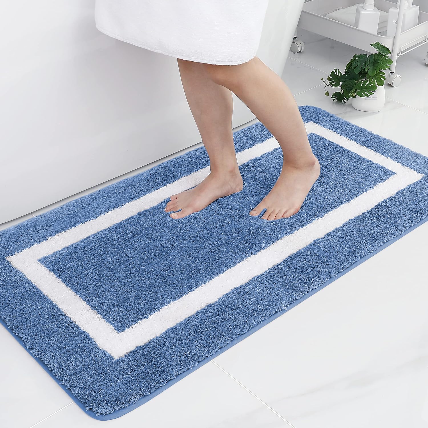 Homaxy Tappeto da bagno antiscivolo lavabile in morbida microfibra, 60 x 120 cm, colore blu