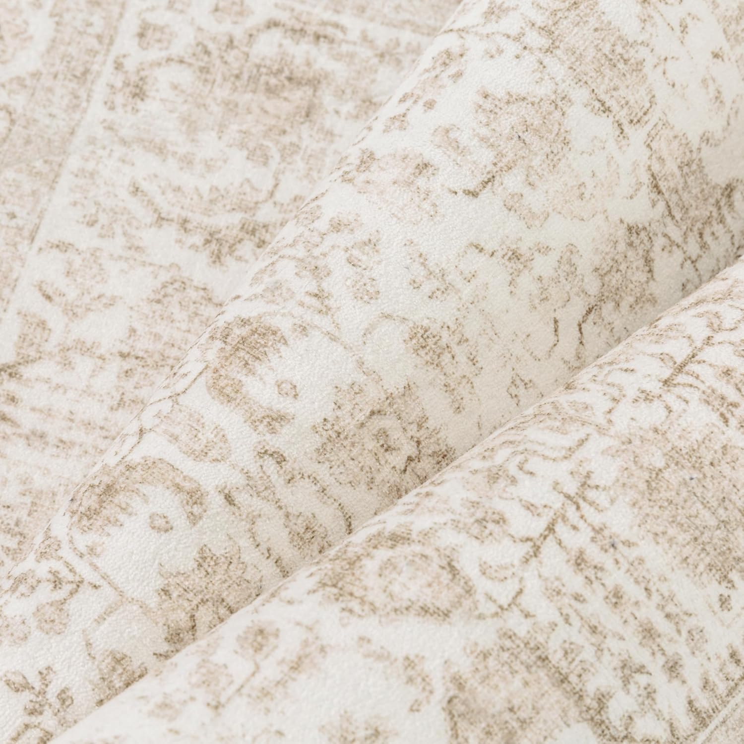 PureCozy Beige Area Rug 8x10 Machine Washable Large Vintage Living Room Distressed Non Slip Carpet Traditional Indoor Bedroom Retro Floral Accent Throw Rug for Office Kitchen Dining Room