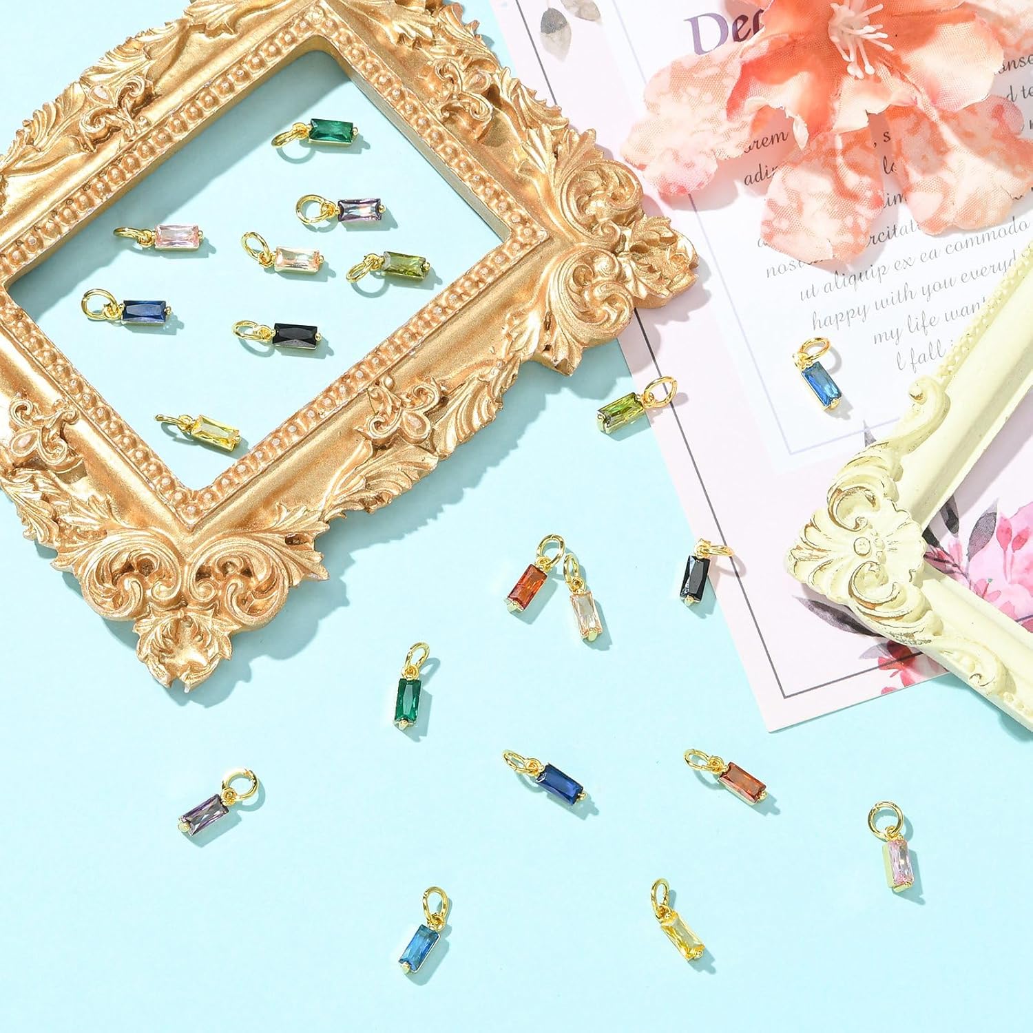 KitBeads 20Pcs Brass Rectangle Cubic Zirconia Charms Micro Pave Clear January Birthstone Charms Gold Plated CZ Charms for Jewelry Making Earring Bracelets Crafts - Image 7