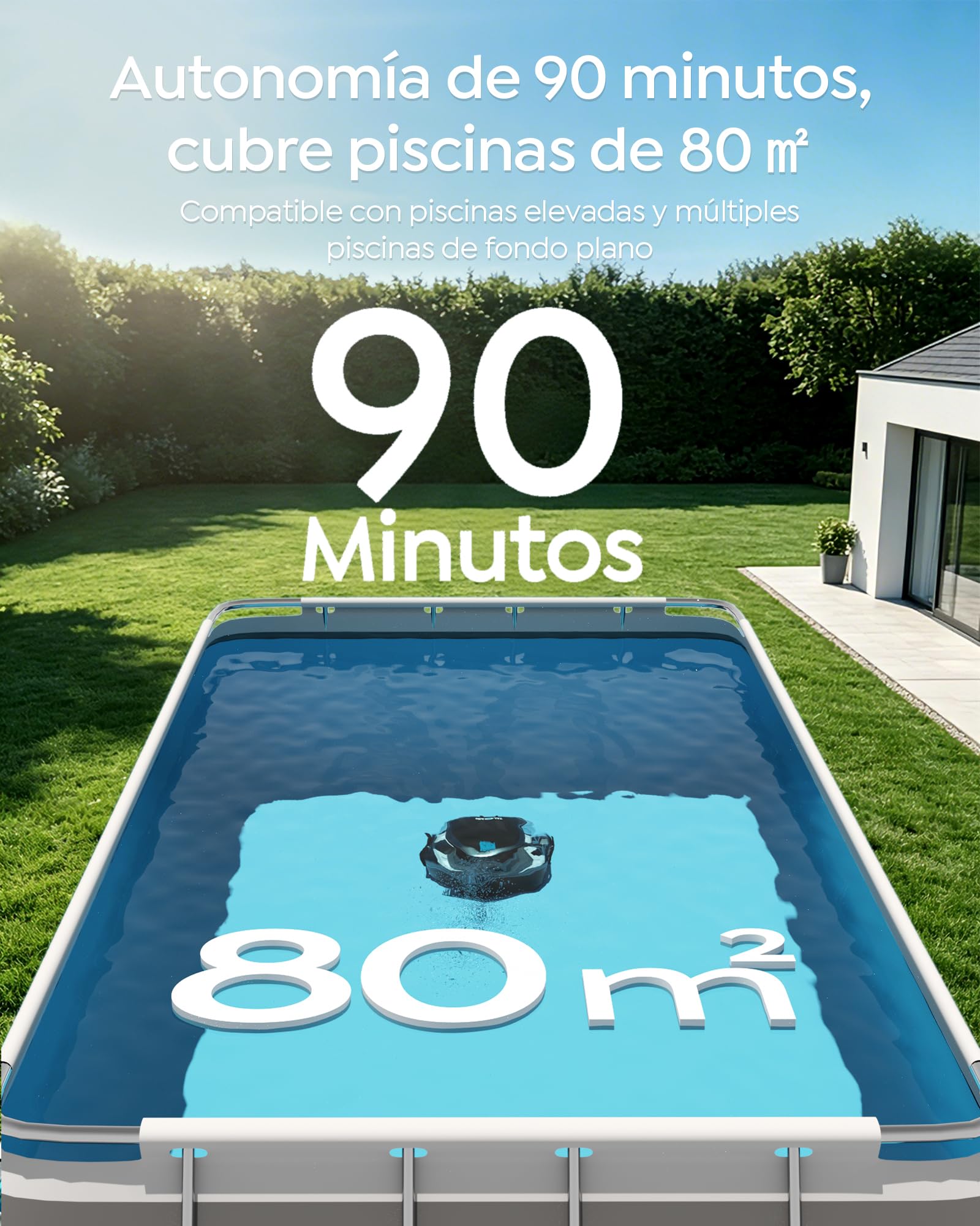 S2 Robot Piscina Senza Fili,Doppia Filtrazione, Negro Carbón | Automatica 90 Min robot piscina fuori terra, Doppio Motore,Parcheggio Automatico ,per piscine fino a 80 m²