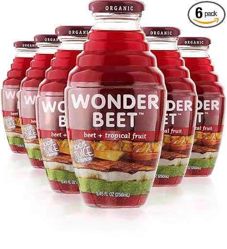 Beetology Organic Beet and Tropical Juice, 8.45oz (6 Pack) | 100% Cold Pressed | Heart Healthy | Nutrient Packed Vegetable Juice | Vibrant Flavor | Wonder Beet