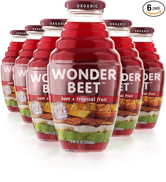Beetology Organic Beet and Tropical Juice, 8.45oz (6 Pack) | 100% Cold Pressed | Heart Healthy | Nutrient Packed Vegetable Juice | Vibrant Flavor | Wonder Beet