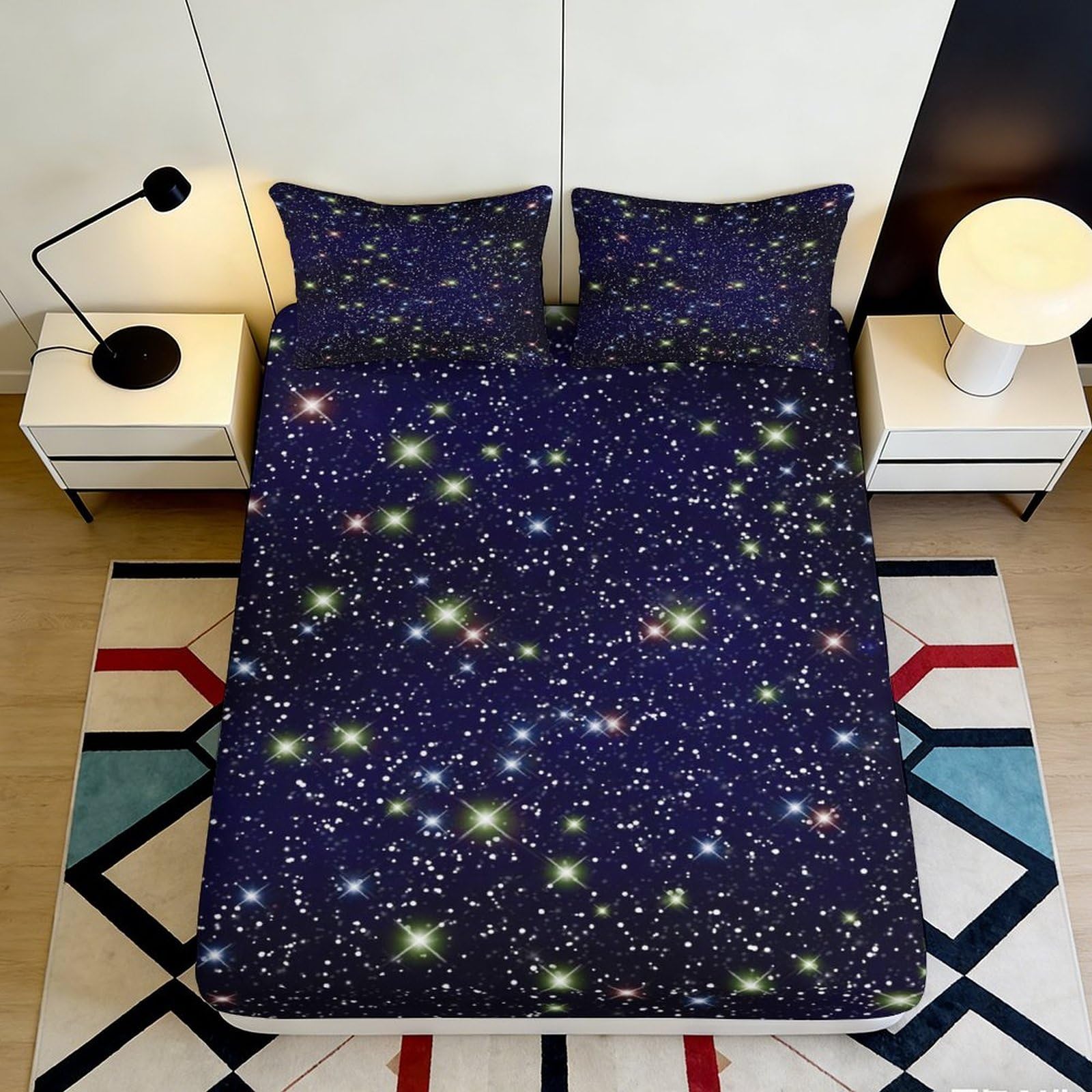 3D Printed Galaxy Starry Sky Fitted Sheet Microfiber Deep Blue Cosmic Nebula Mattress Cover Bedroom Decor 200x200x25cm