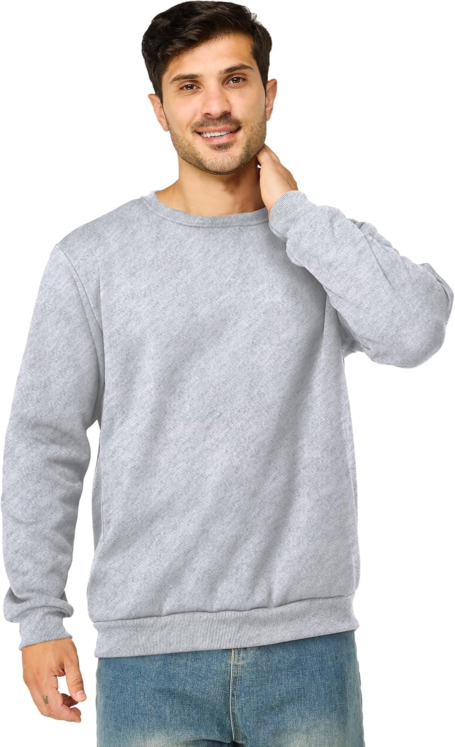 Mens Crewneck Sweatshirts Casual Fleece Pullover Sweatshirt Long Sleeve Basic Sweat Shirts - Image 3