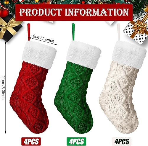 Miniatura 5 de Medias de Navidad de punto mini de 8.3 pulgadas, mini calcetines de Navidad vintage, calcetines rústicos de doble cara para colgar en la chimenea,