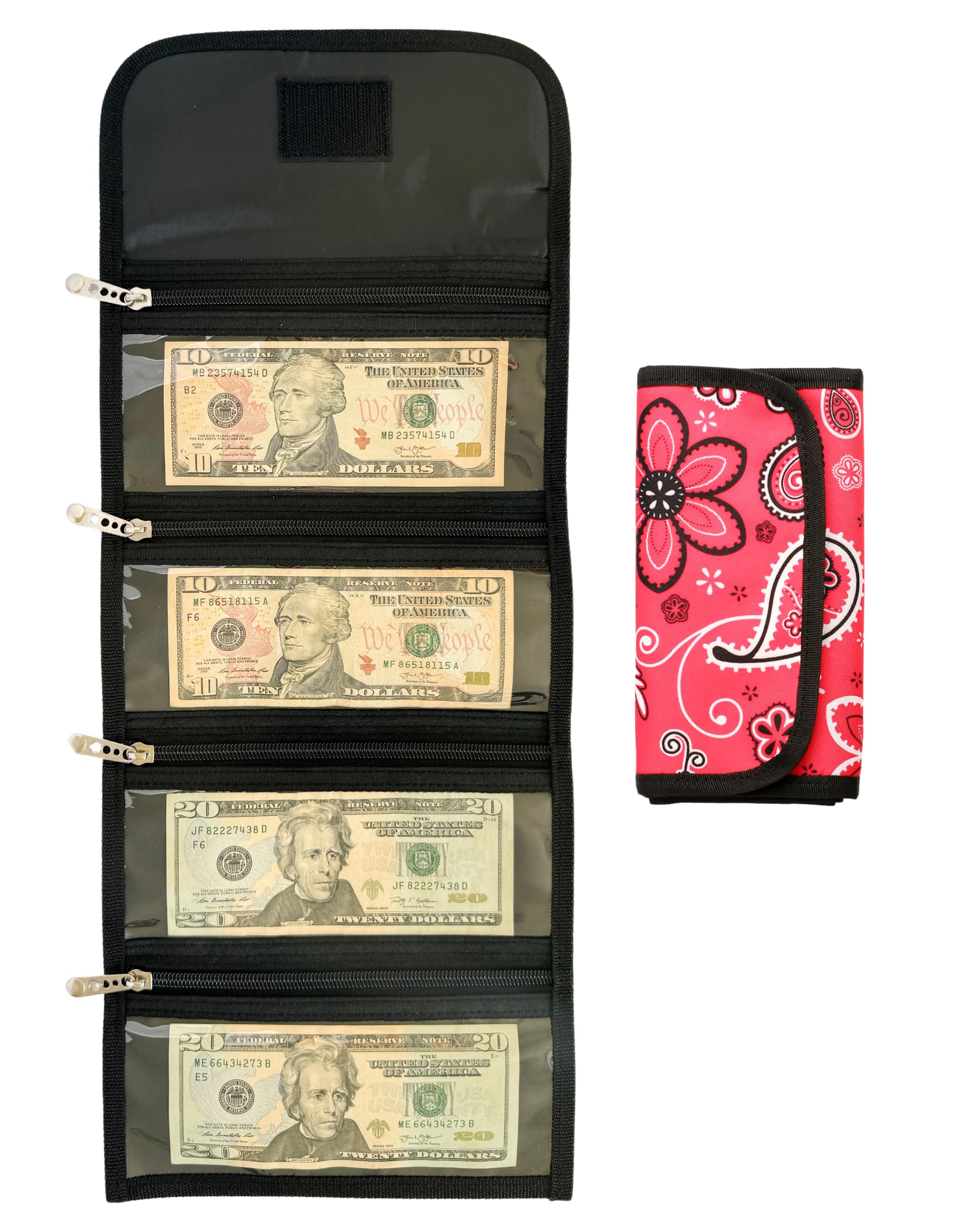Money Organizer with 4 Zippered Pockets - Cash Organizer for Bills - Cash Wallet - Foreign Currency Storage - Money Bag for Bills, Coins and Passport - Organizador de Dinero - Paisley