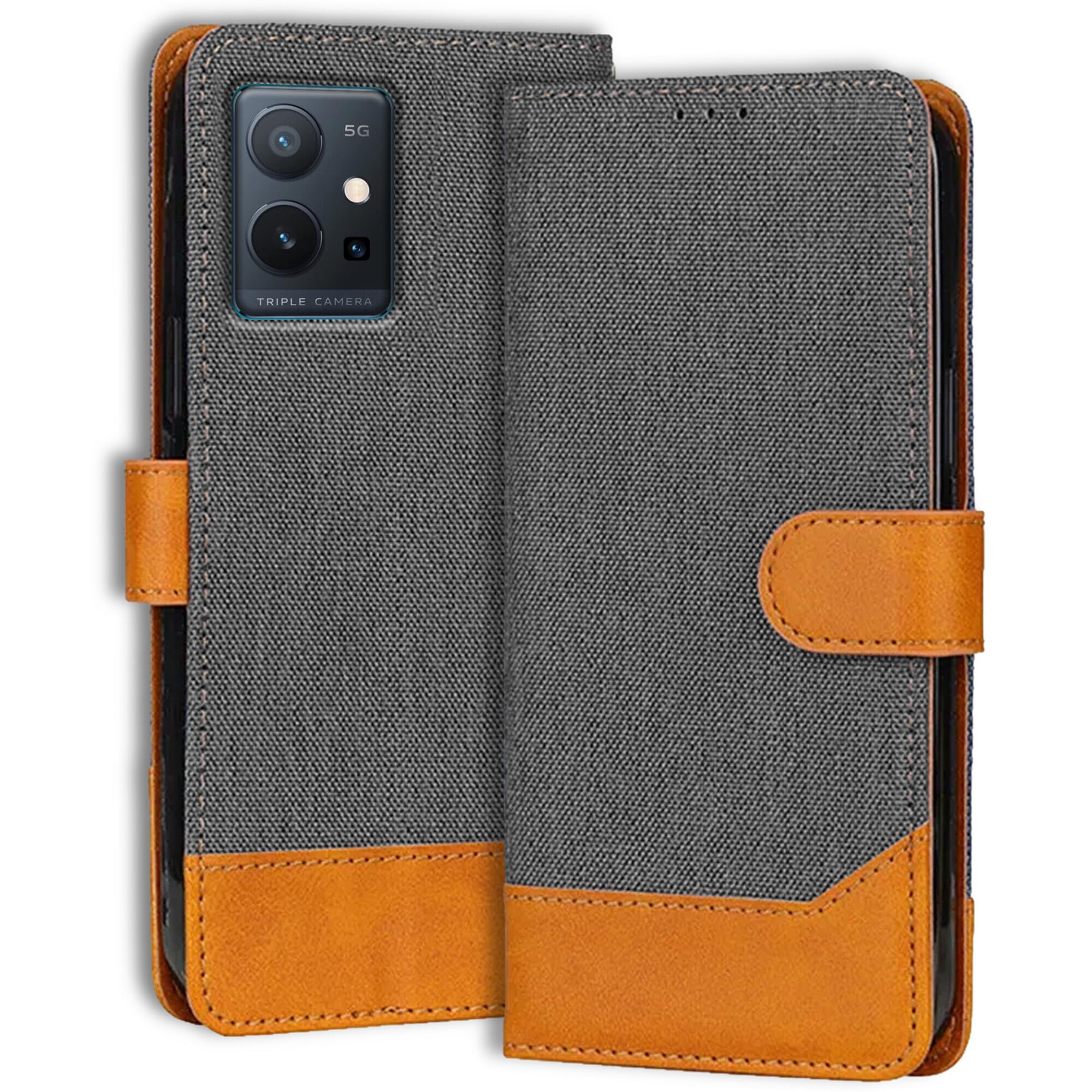 Accesorios Vivo T1 5G Flip Back Cover Case | Denim Fabric | Eco-Friendly Leather | Magnetic Closure | Shockproof Stylish Mobile Flip Cover for Vivo T1 5G (Grey) (B0D2DQ88HJ) Amazon Price History, Amazon Price Tracker