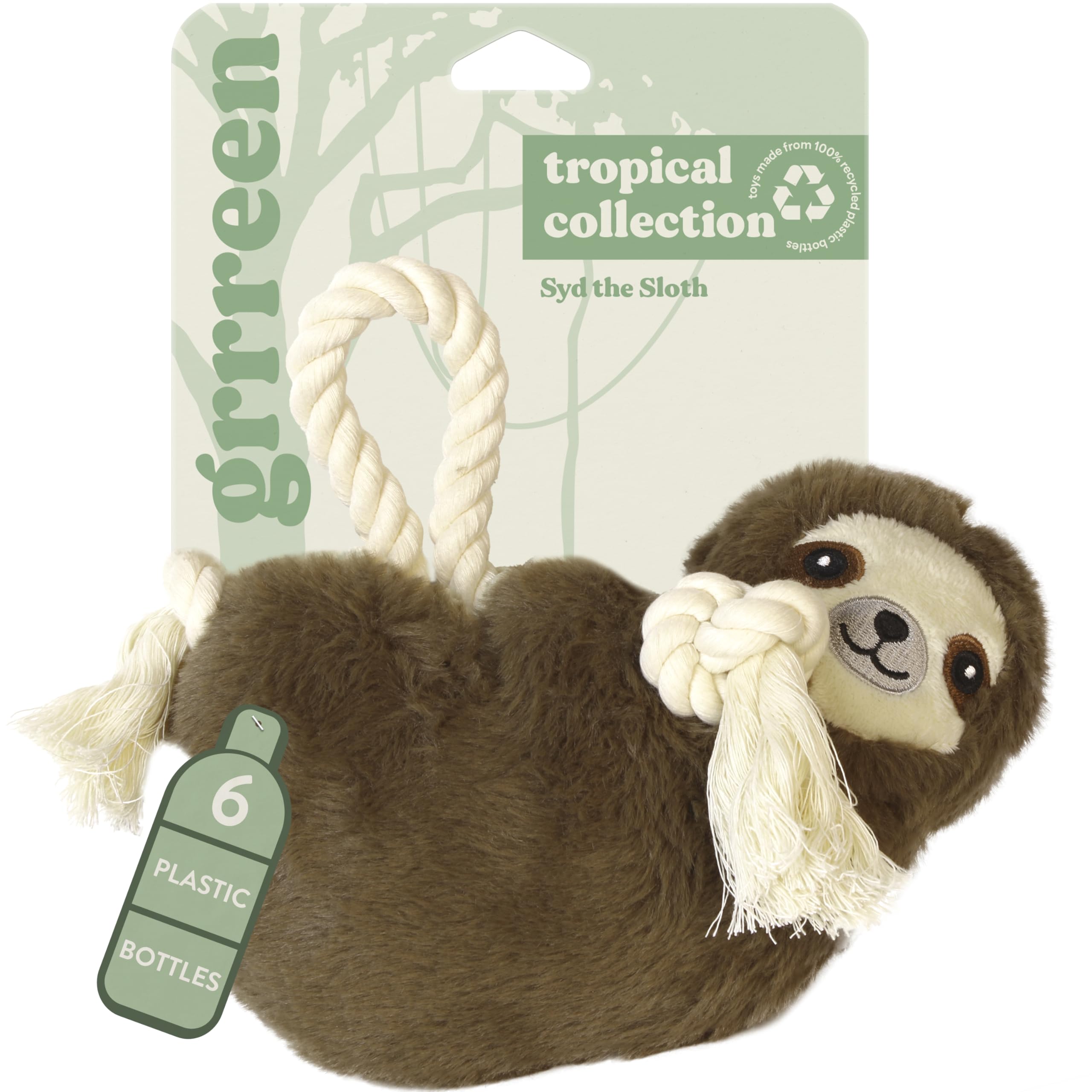 GRRREEN Dog Toys | Plush Toy Sloth Stuffed Animal for Dogs | Jumbo Eco Friendly Toy - Easy to Clean and Made from Non Toxic Materials