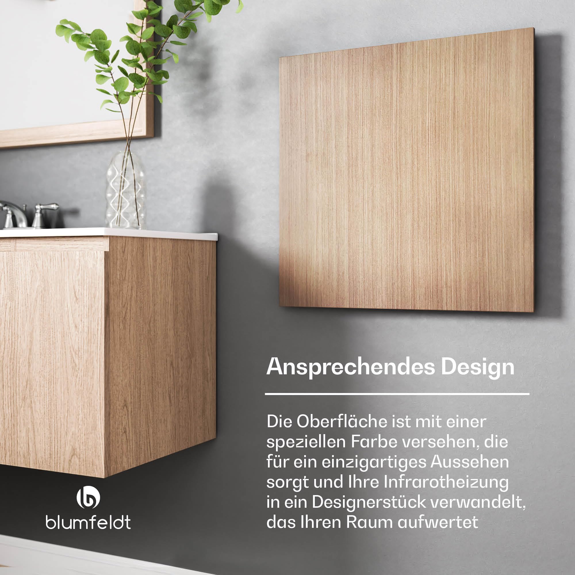 Blumfeldt Infrarot Wandheizung 350W – IP44, WLAN- & App-Steuerung, Thermostat, Überhitzungsschutz, Infrarotheizung für Bad & Wohnzimmer, Energieeffizient, Wandmontage, Holz Design