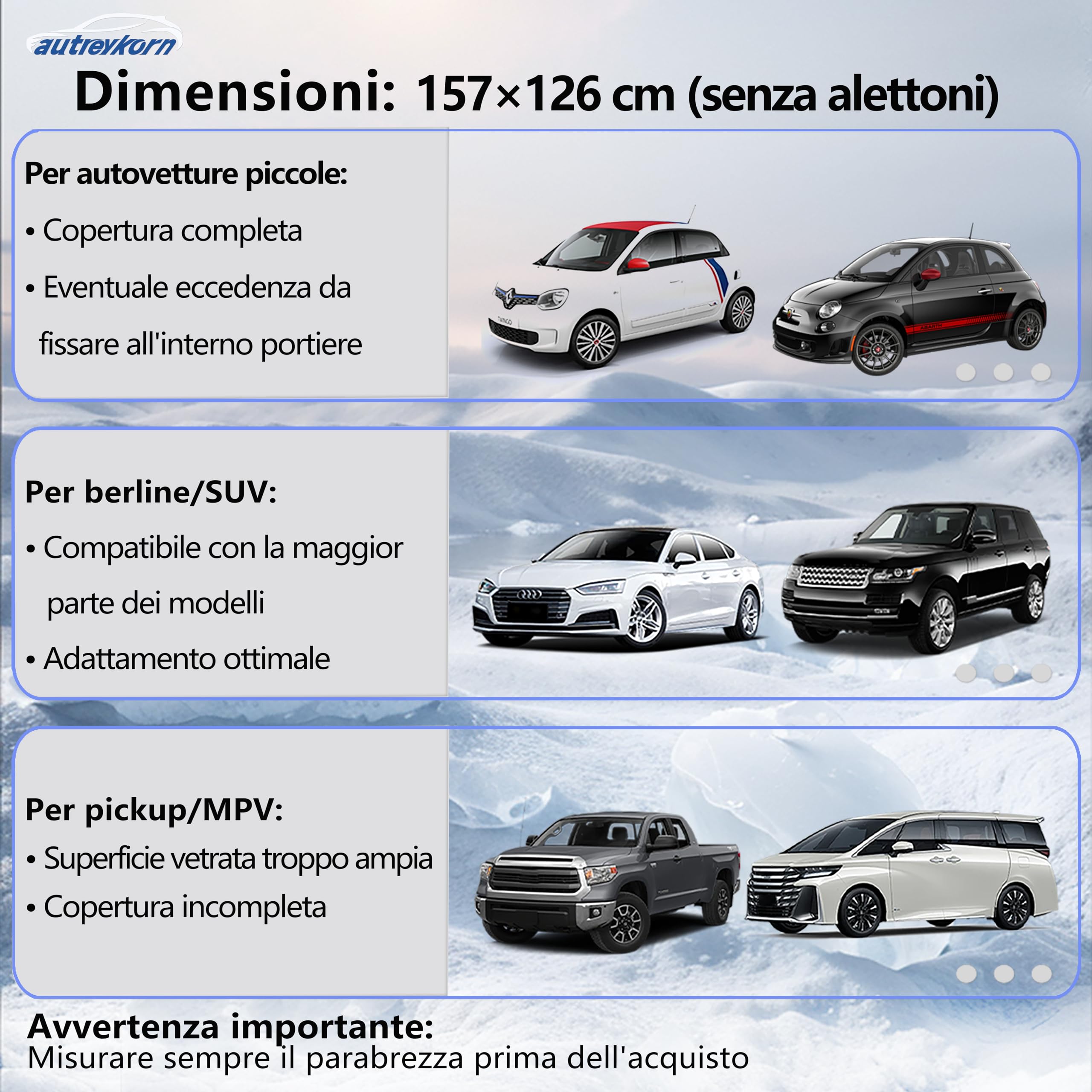 Copri Parabrezza Auto Ghiaccio 193x157x126 cm, 5 Magneti, Copertura Parabrezza Auto Pieghevole Contro Neve, Ghiaccio, Brina, Polvere, Sole con Sacchetto di Stoccaggio