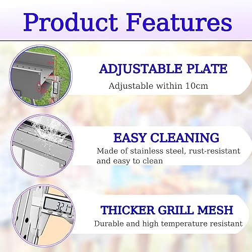 Miniatura 5 de Parrillas de carbón portátiles, parrilla de barbacoa de acero inoxidable con soporte plegable rejillas de ventilación ajustables, brocheta de