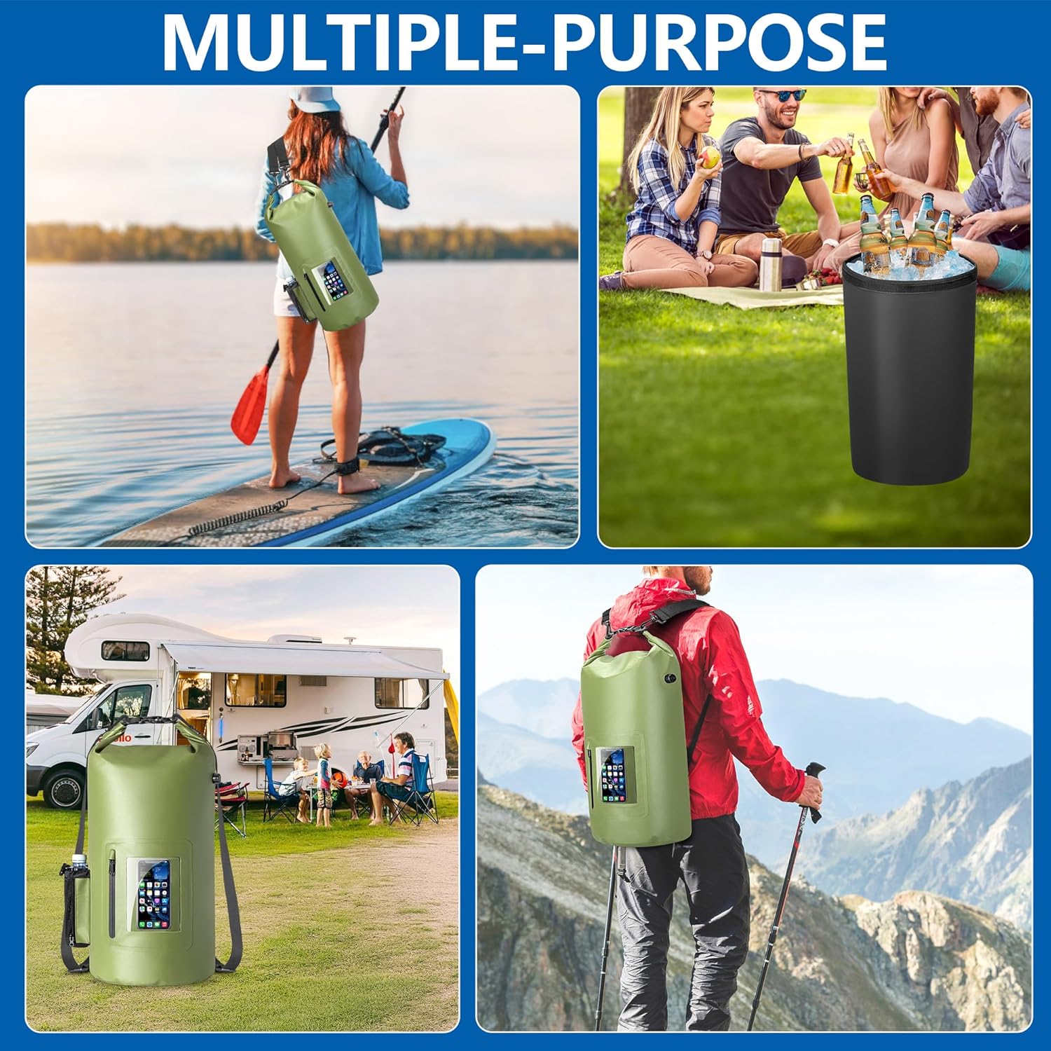 30L Waterproof Dry Bag with 20L Detachable Cooler, Dry Bag Cooler Backpack with Phone Pocket and Bottle Pouch, Suitable for Kayaking, Boating, Camping and Water Activities - Image 7