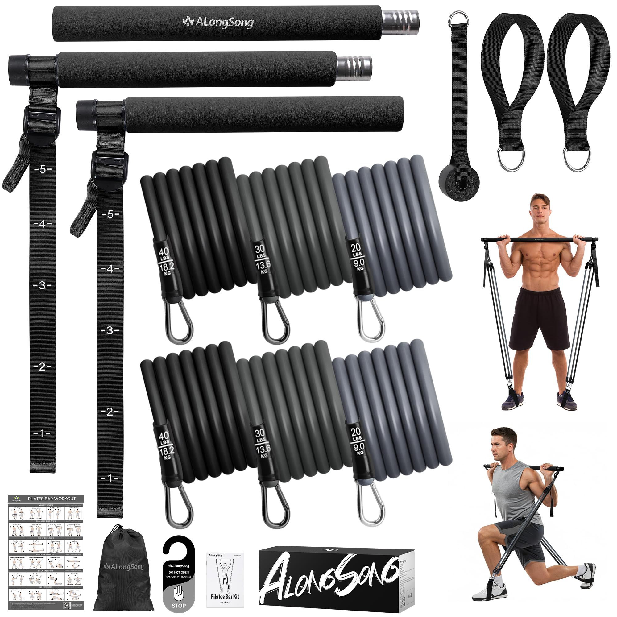 Upgraded Pilates Bar Kit with Resistance Bands Natural Latex for Women &amp; Men, Heavy-Duty Stainless Steel Multifunctional Yoga Pilates Stick for Home Gym Exercise Fitness Equipment Full-Body Workouts