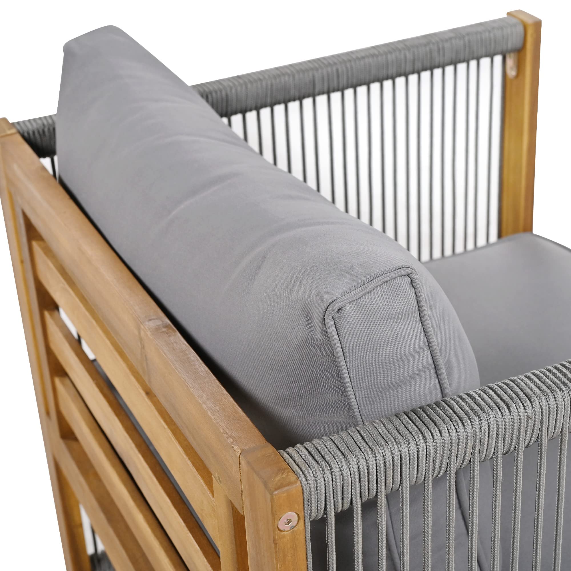 Kayan Set di mobili da giardino in polyrattan per 4 persone, set di mobili da terrazza con comodi cuscini, set di mobili da terrazza, divano doppio, 2 poltrone e tavolo, grigio