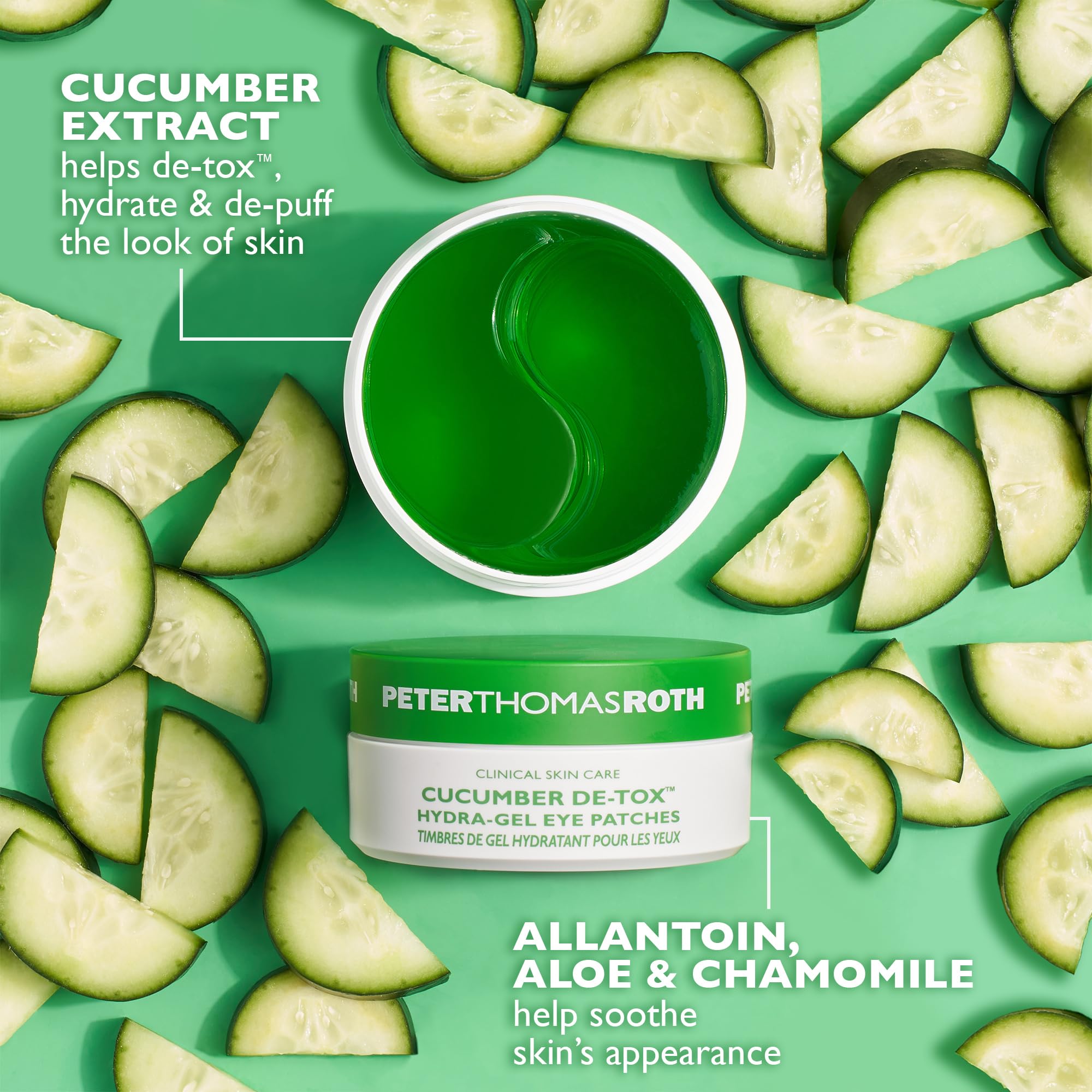 Peter Thomas Roth Cucumber De-Tox™ Hydra-Gel Eye Patches - 15 Paia | Patch Occhi Idratanti e Decongestionanti con Cetriolo, Camomilla e Acido Ialuronico | Per Occhiaie, Gonfiore e Linee Sottili