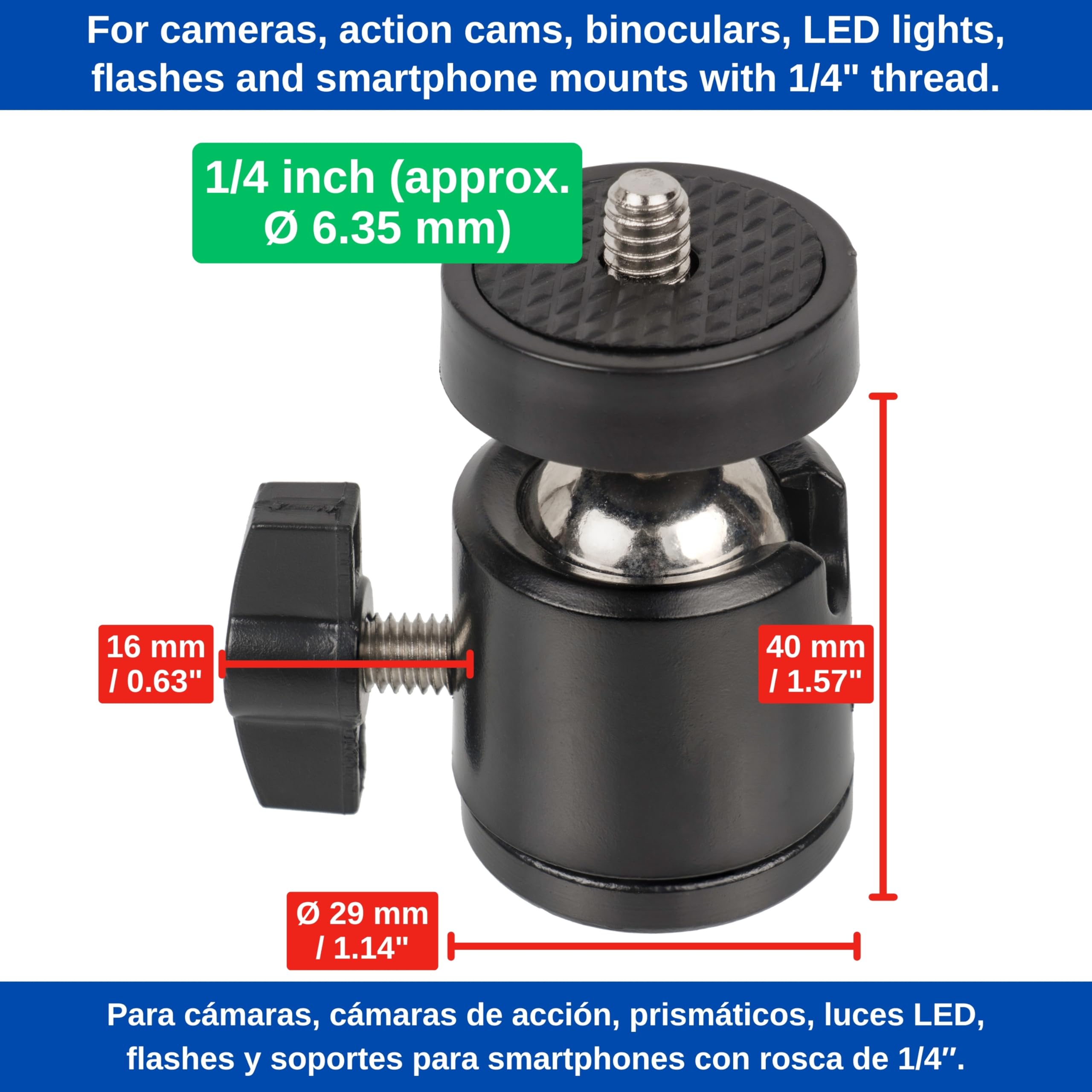 Piastra Rilascio 1/4 Pollice 2 Teste A Sfera Per Treppiede - Mini Testa A Sfera 360&deg; Con Piastra 1/4" Per DSLR, Videocamere, Monopiedi Cavalletto Per Smartphone