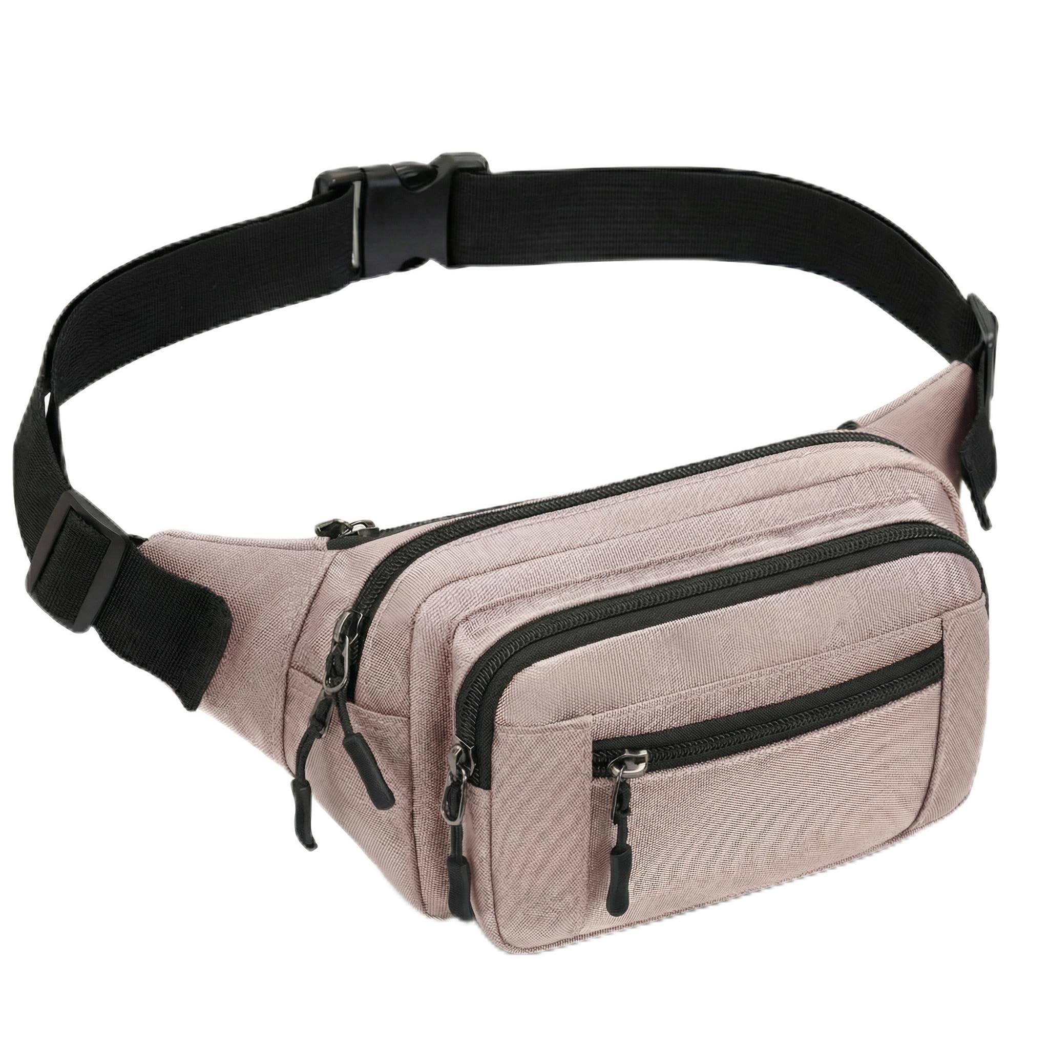 Bumbag Waist Bag Women Ladies Men Waterproof Running Fanny Pack Adjustable Bum Bag with Multi Pockets for Travel Hiking Dog Walking Cycling Camping (Light Pink)