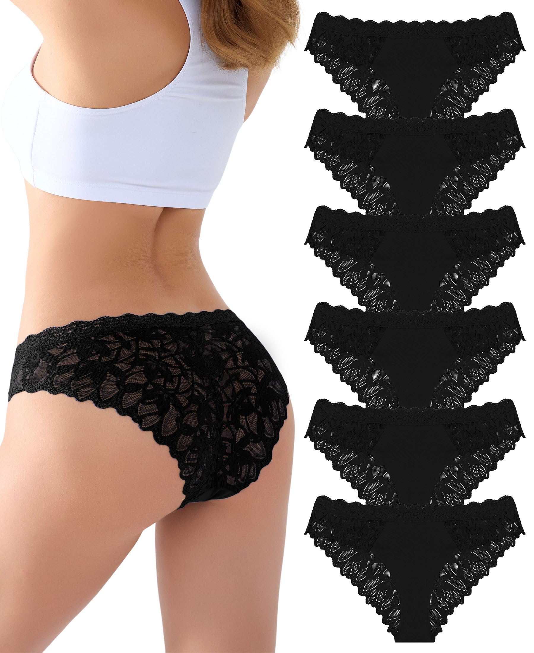 READY TO LOVE Unterhosen Damen Spitze Brazilian Slip Spitzen Unterwäsche Frauen Sexy Set Hipster Damen Unterwäsche Vorderteil Aus Baumwoll Stoff Panties & Hipsters Mehrpack（L）