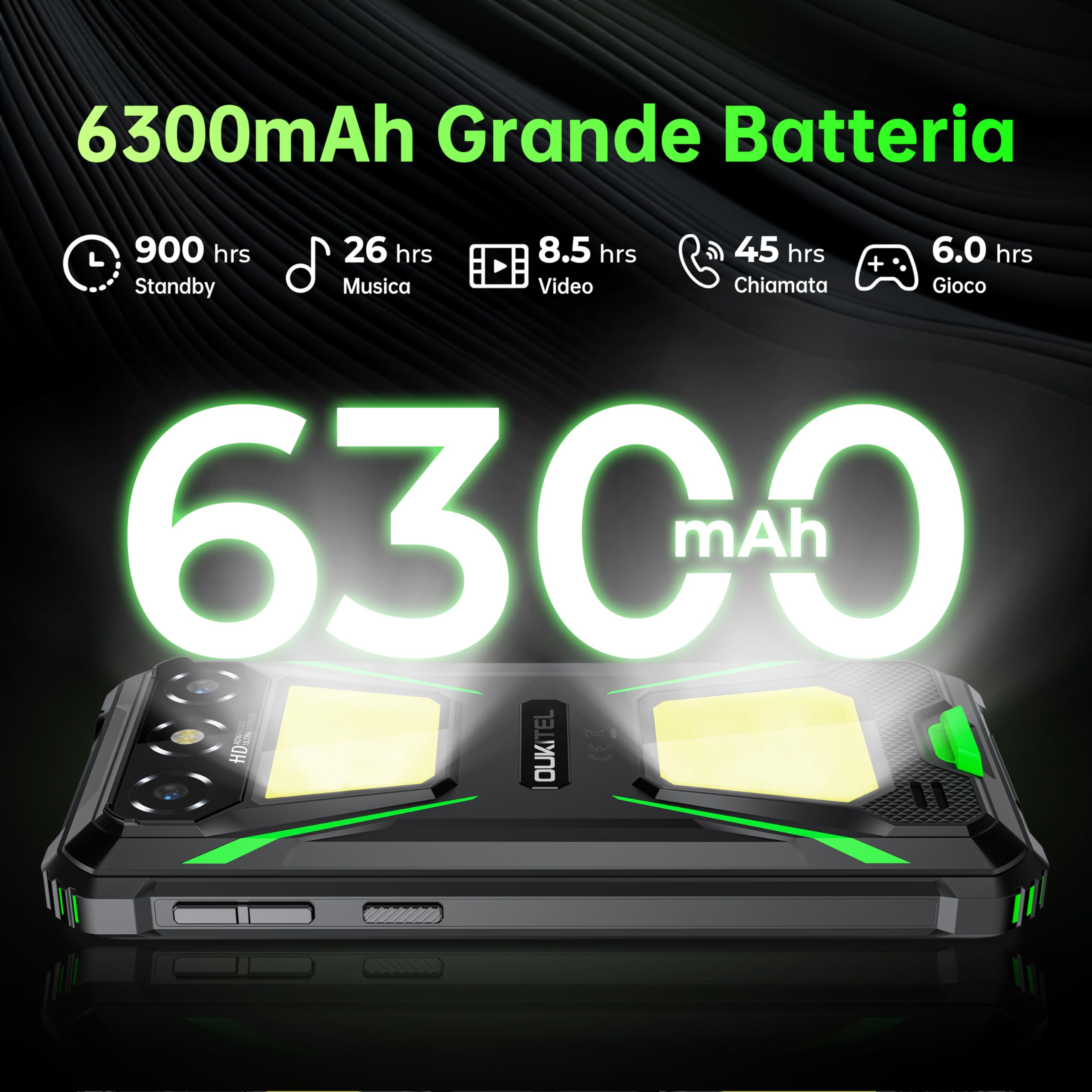 OUKITEL G5 Rugged Smartphone con 900LM Luce Campeggio - 16(4+12) GB+64GB /TF 1TB, Android 14 Telefono Indistruttibile, 6300mAh 13MP+5MP 6" HD Cellulari e Smartphone IP68/BT5.0/OTG/GPS Arancio