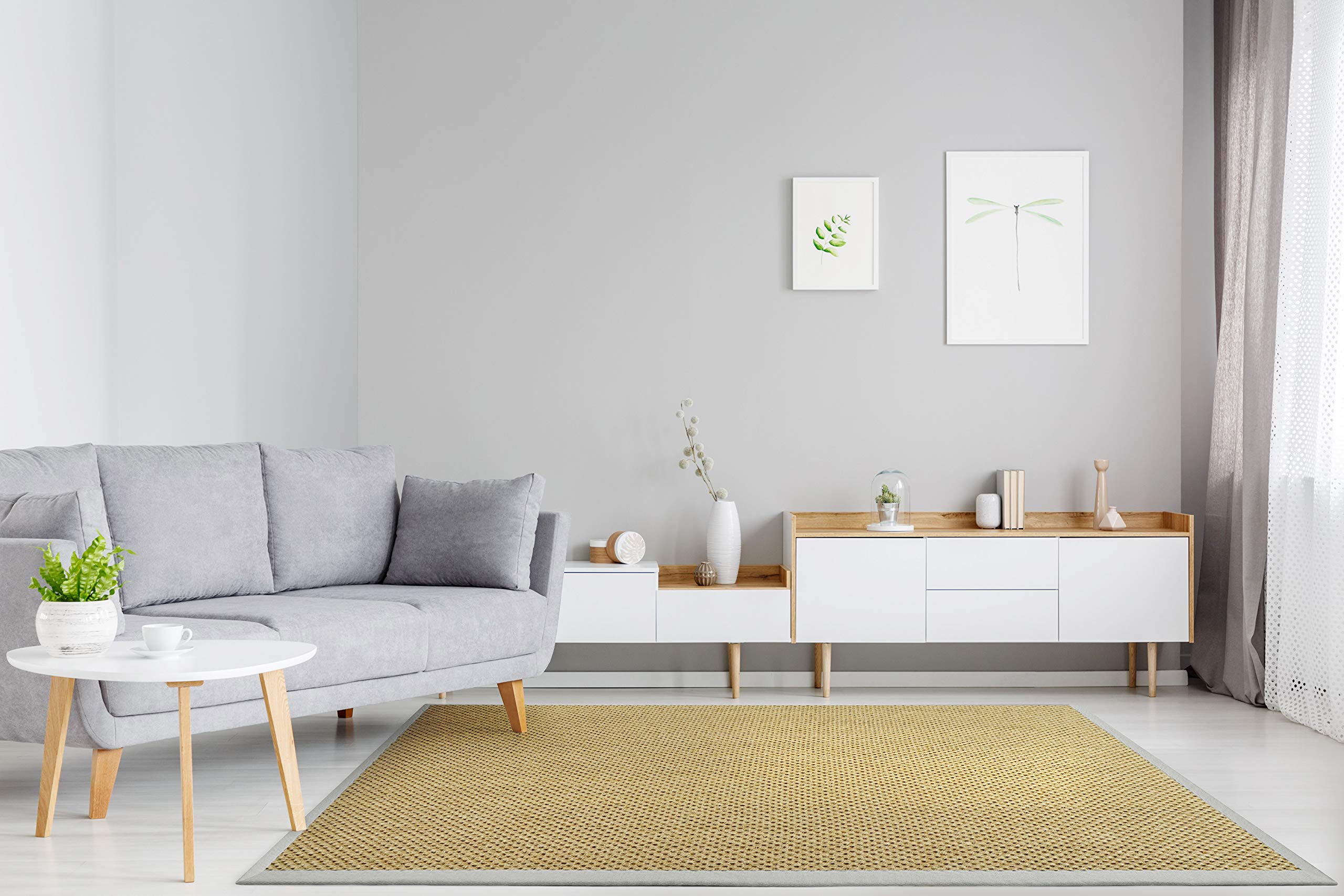 Floordirekt Tapis en sisal 100% Pur avec Frise | Tapis de Salon | Tapis Naturel | Oeil de Tigre | en 3 Couleurs et 2 Tailles, Natur/Hellgrau, 160 x 230 cm