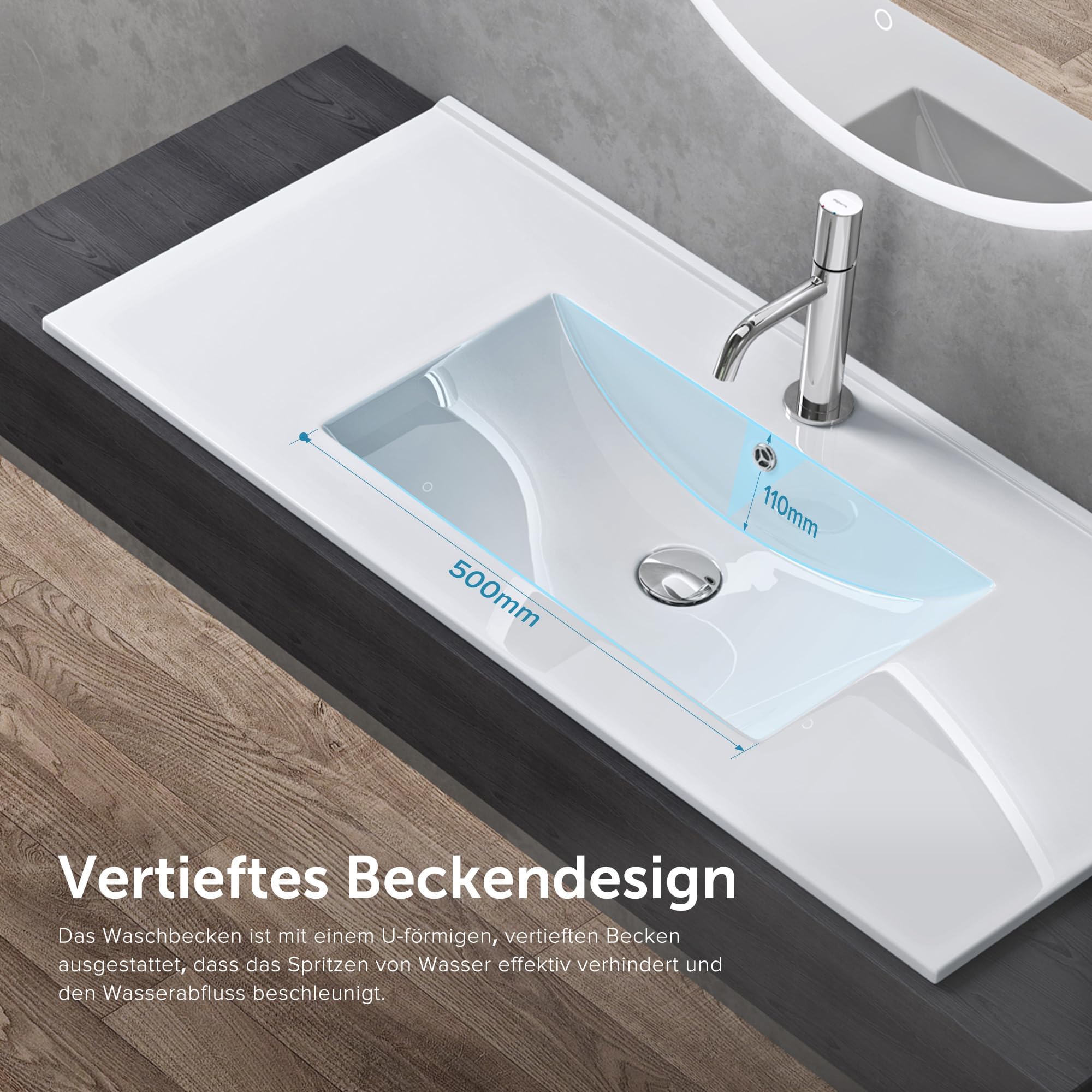 doporro Waschbecken Einbauwaschbecken 81x47x18cm Weiß aus Keramik inkl. Nano-Beschichtung Rechteckig Brüssel912