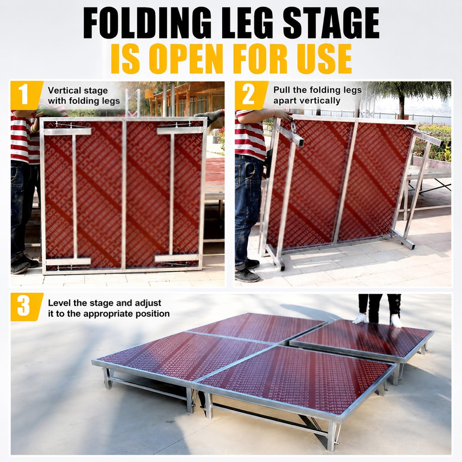 Palco pieghevole e portatile, portata 500 kg, gambe pieghevoli, design modulare per concerti, DJ, feste ed eventi(100x128x30cm/39.4x50.4x11.8in)