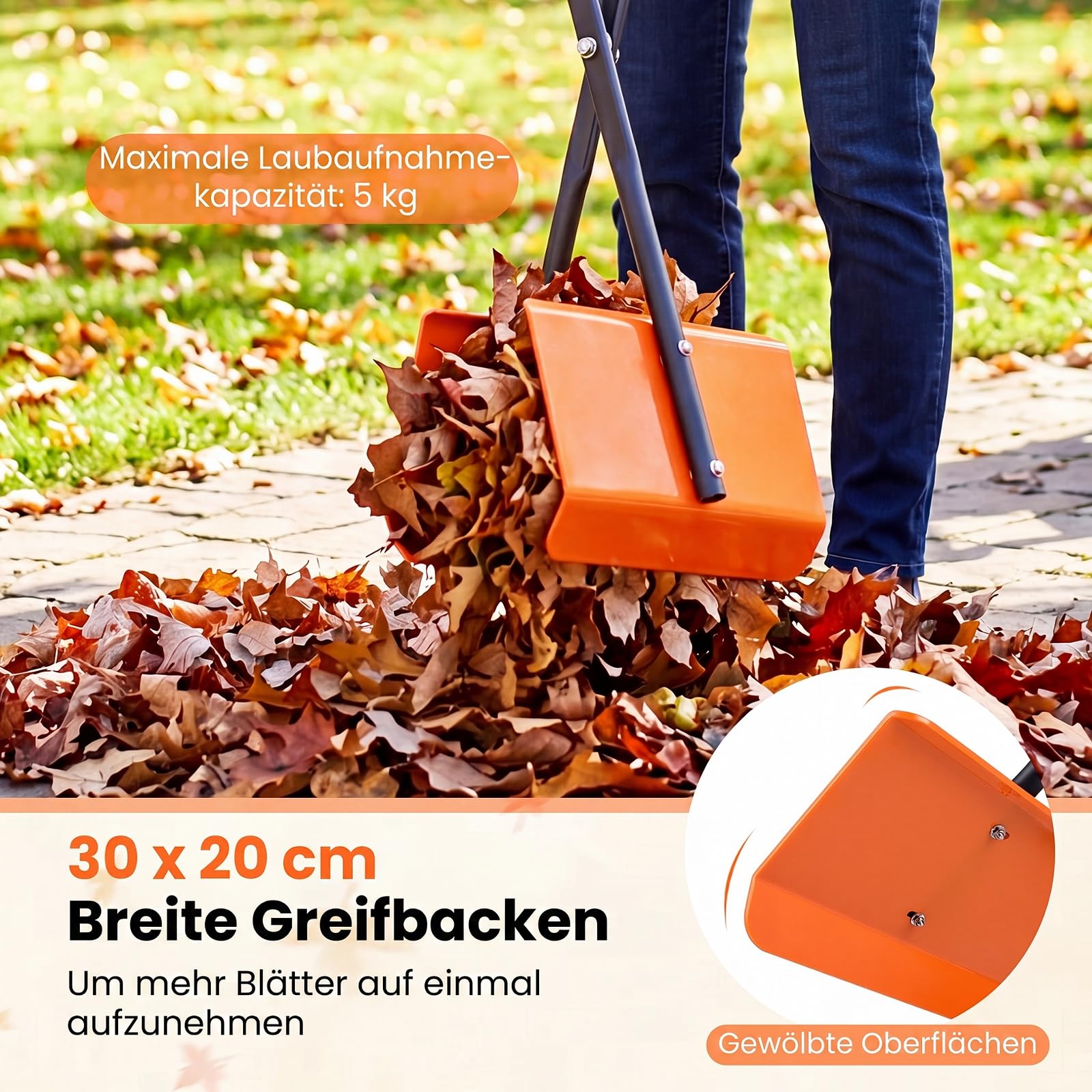 COSTWAY Laubgreifer, Gartengreifer mit ergonomischen Griffen, Orange