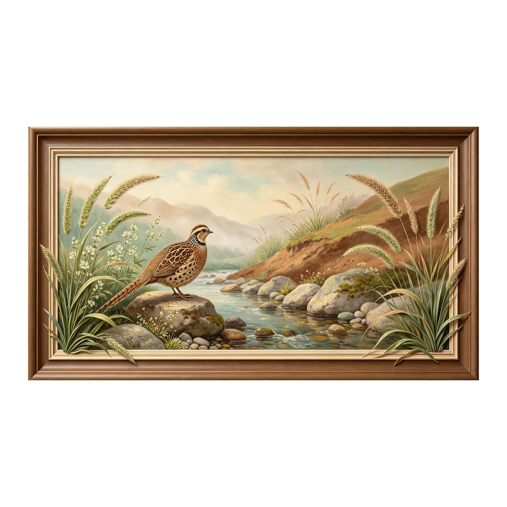 Yzpallescene 3D 3D Framed Wall Art 50cm×90cm Pheasant River Landscape Oil Painting Large Size SelfAdhesive Removable Wall Decor Prints Artwork for Living Room Bedroom Office