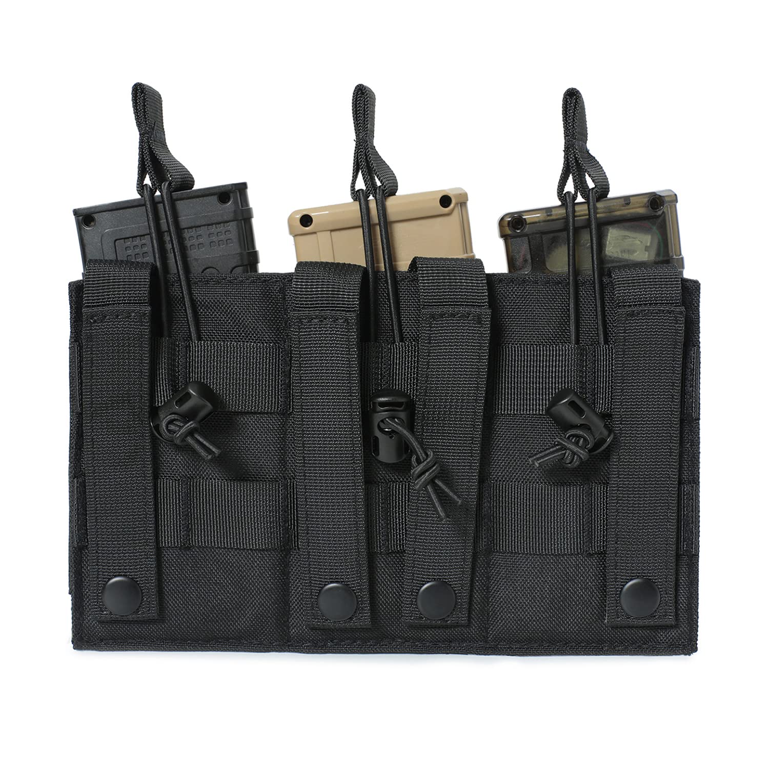 Molle Mag Pouch Open Top Triple Magazine Pouch Holder for M4 M16 AK AR Glock M1911 92F 9mm Kangaroo Rifle Magazines and Pistol Mag Pouch (Triple-Black)