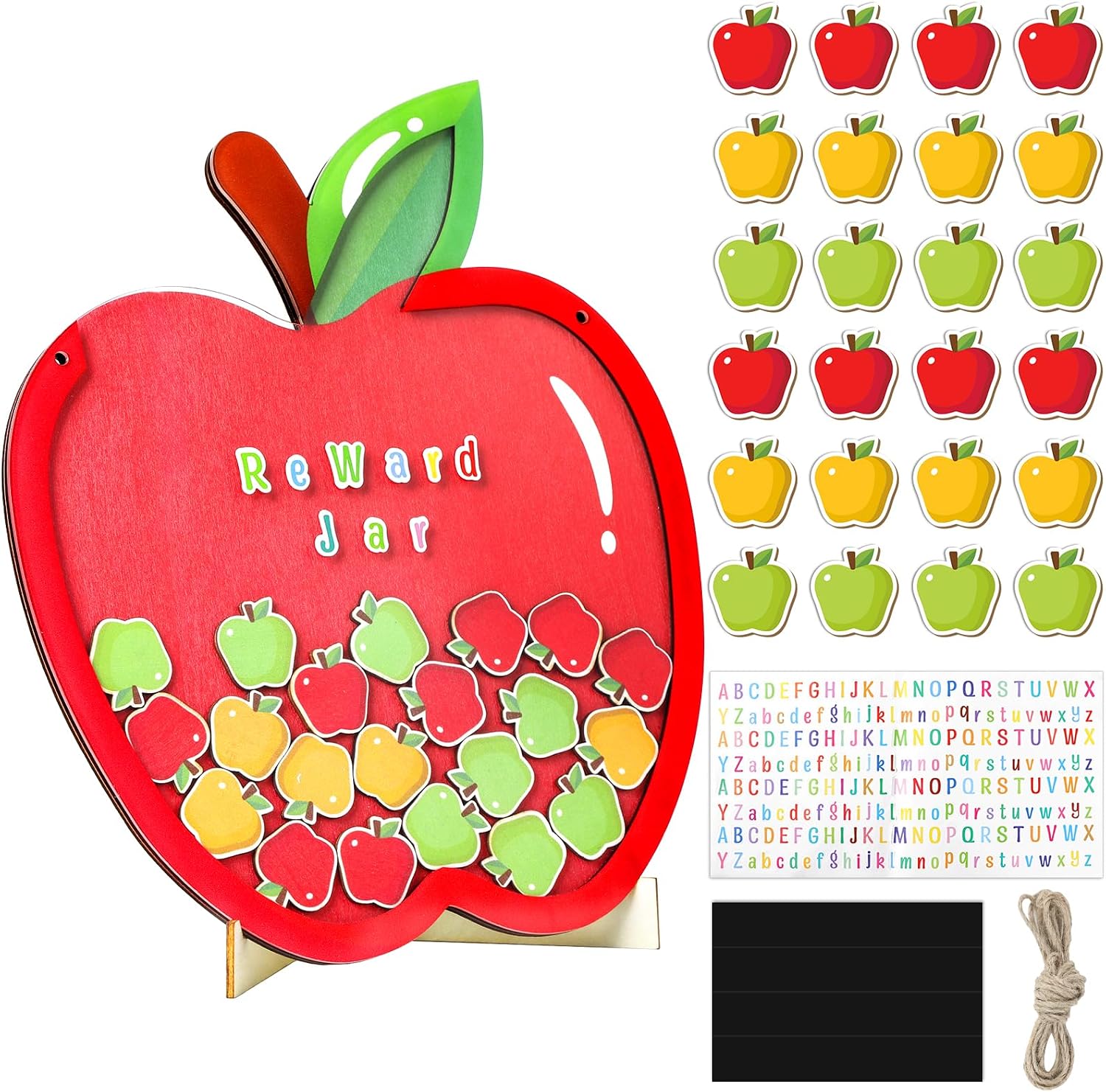 12” Large Apple Magnetic Reward Jar for Kids 113Pcs Jars Reward Potty Training Chart with Letter Sticker Classroom Management Incentive Behavior Chart for Back to School Student Teacher Home Supply