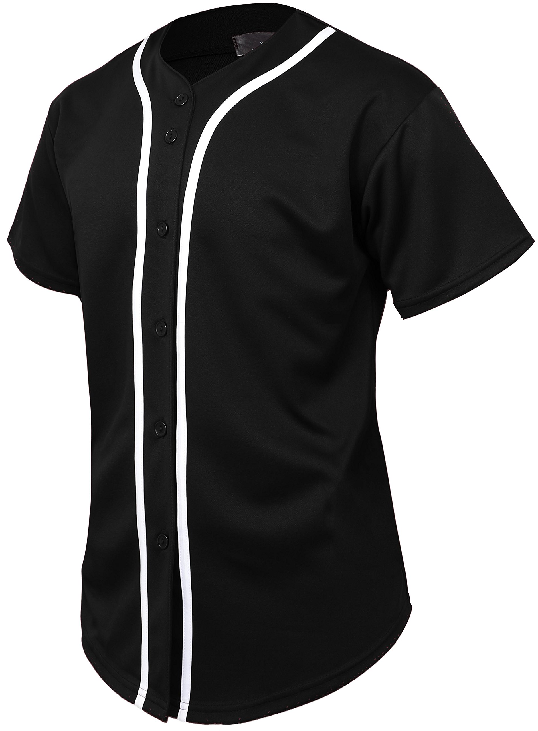 Hat and Beyond Mens Baseball Jersey Button Down T Shirts Hipster Plain Hip Hop (3X-Large,1UPA0001 Black/White)