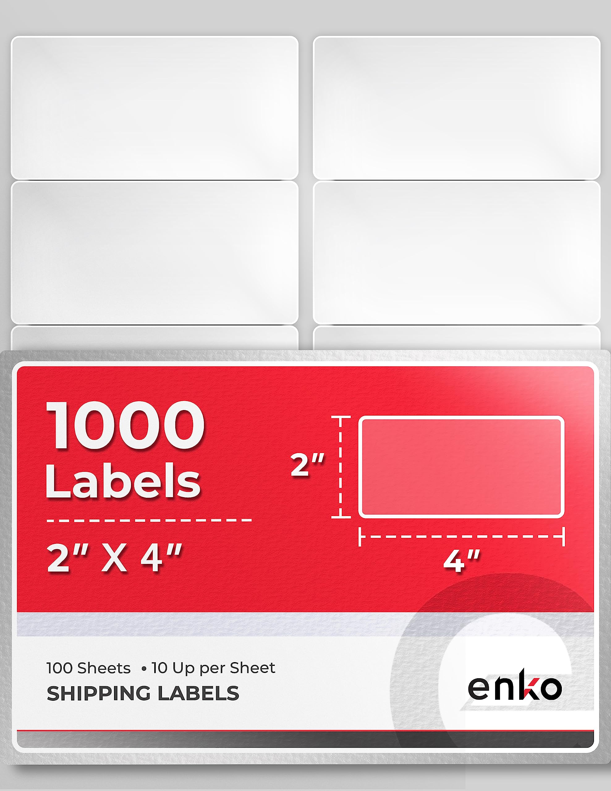 enKo 2 x 4 Inch Label - White Blank - 10 Up Address Mailing Labels for Laser Inkjet Printer (100 Sheets, 1000 Labels)