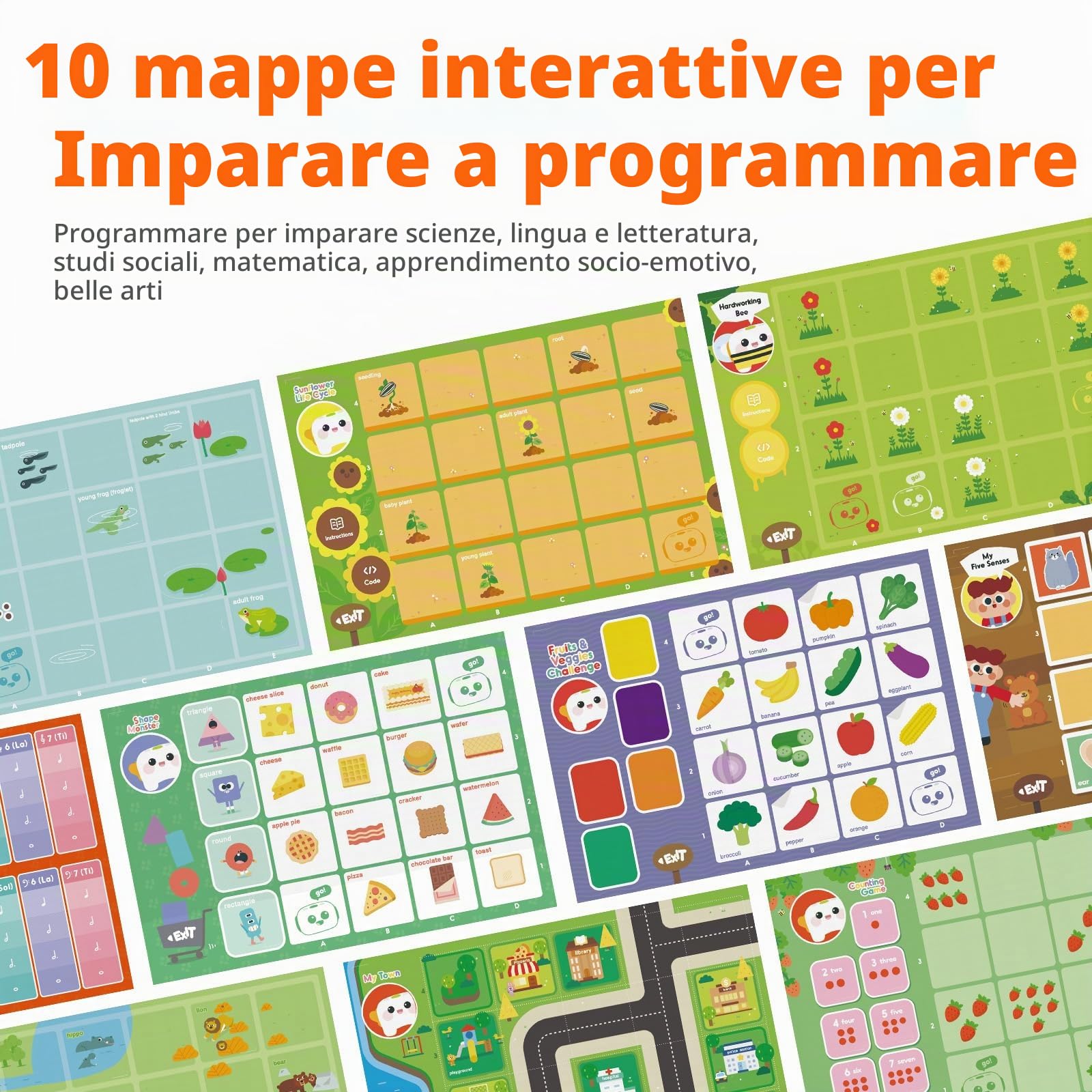 Scatola attività Matatalab per Il Set di Robot di codifica Tale-Bot PRO, 6 Carte interattive Fronte-Retro con 10 argomenti, 98 Adesivi, 32 Carte Comando, Giochi didattici STEM per bambin
