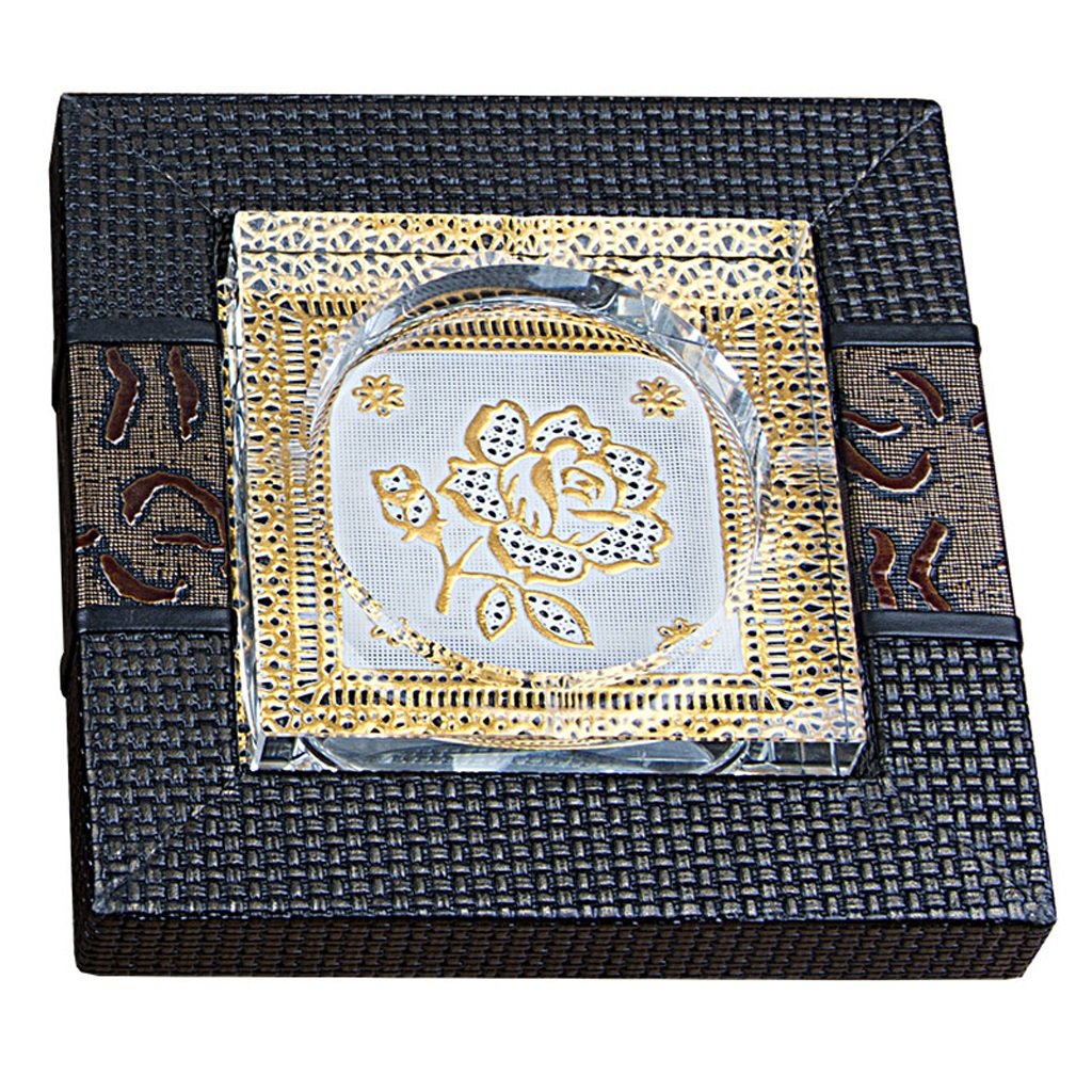 ZHDC® Classical Leather Crystal Ashtray Personality Creative Fashion European Style Large Living Room Household Glass Ashtray Portable ( Color : #6-Small )