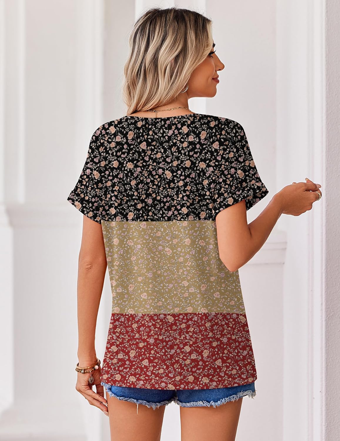 Zeagoo Womens Summer Tops Rolled Short Sleeve V Neck Shirts Casual Dressy Business Work Blouses Outfits - Image 6