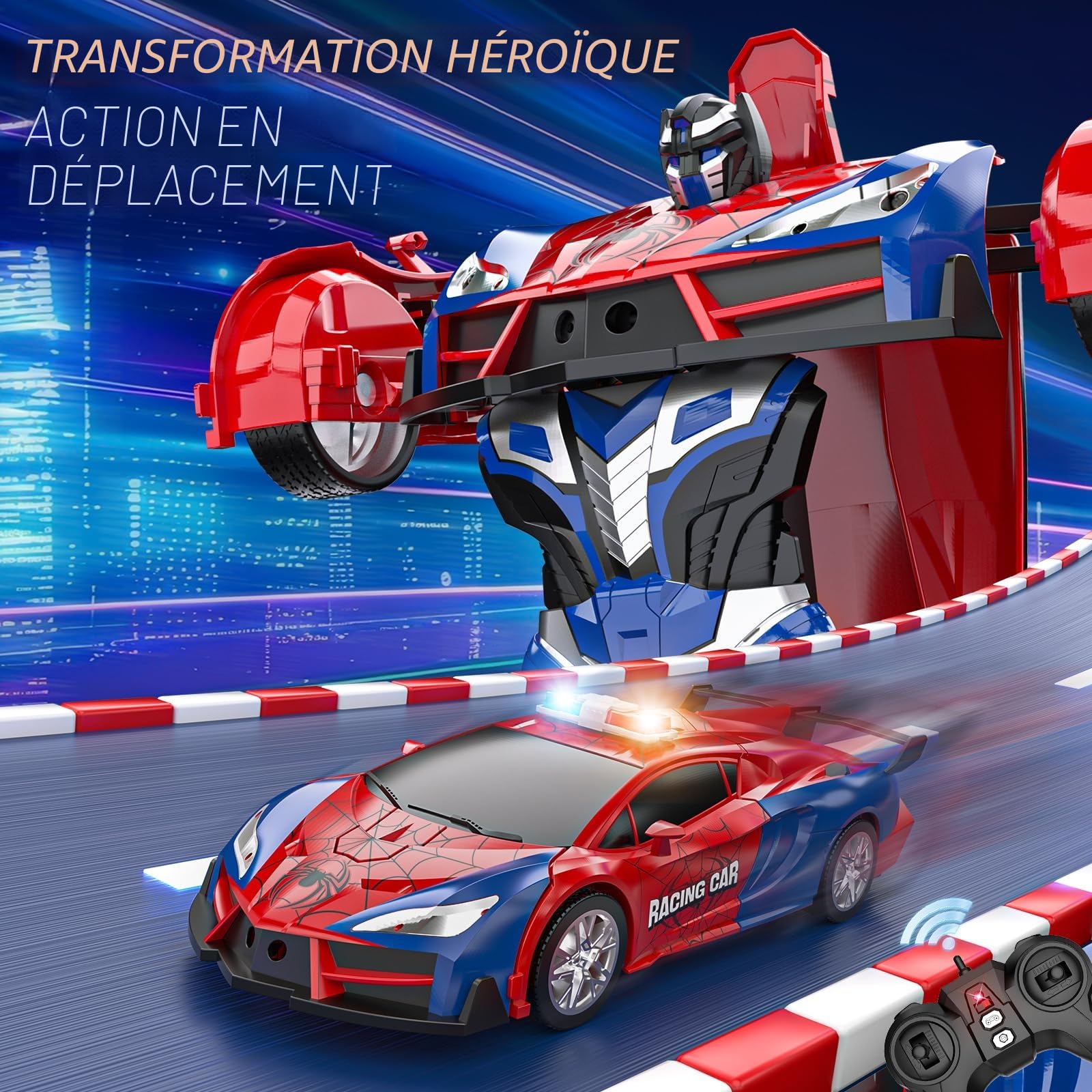 Kssvzz Spider Voiture Télécommandée Enfant 3 4 5 6 7 8 9 Ans, 2 en 1 Transformable RC Radiocommandée Robot, 2.4 GHz & 360° Rotation Jouet Garcon 3+ Ans Cadeau Anniversaire Noël