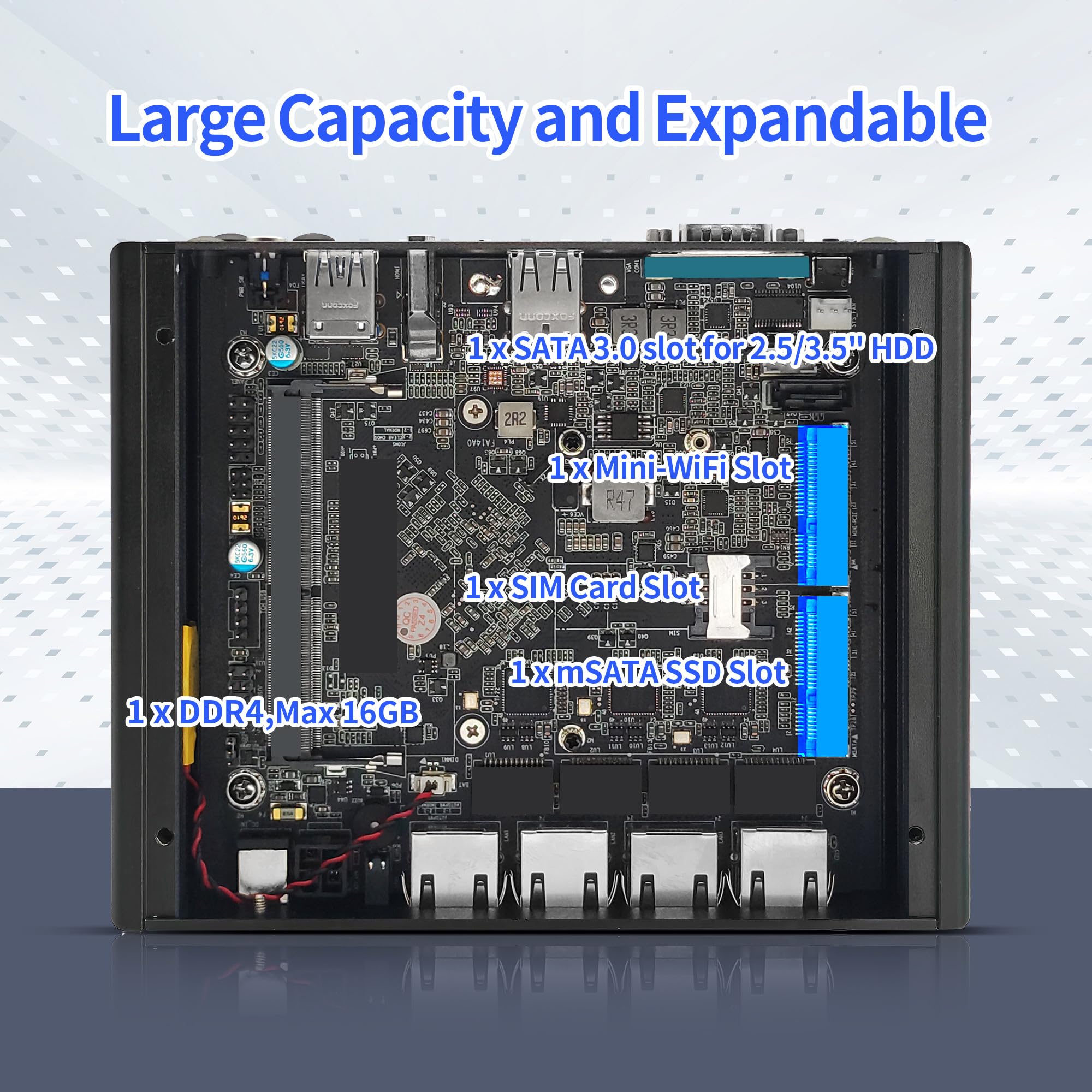 CWWK Mini PC Firewall, 4 x Gigabit LAN, Celeron J4125 CPU, Industrial RS232 COM, Fanless Mini Computer, OPNsense Micro Appliance, NO RAM Or SSD, mSATA, SATA3.0, miniPCIe, SIM