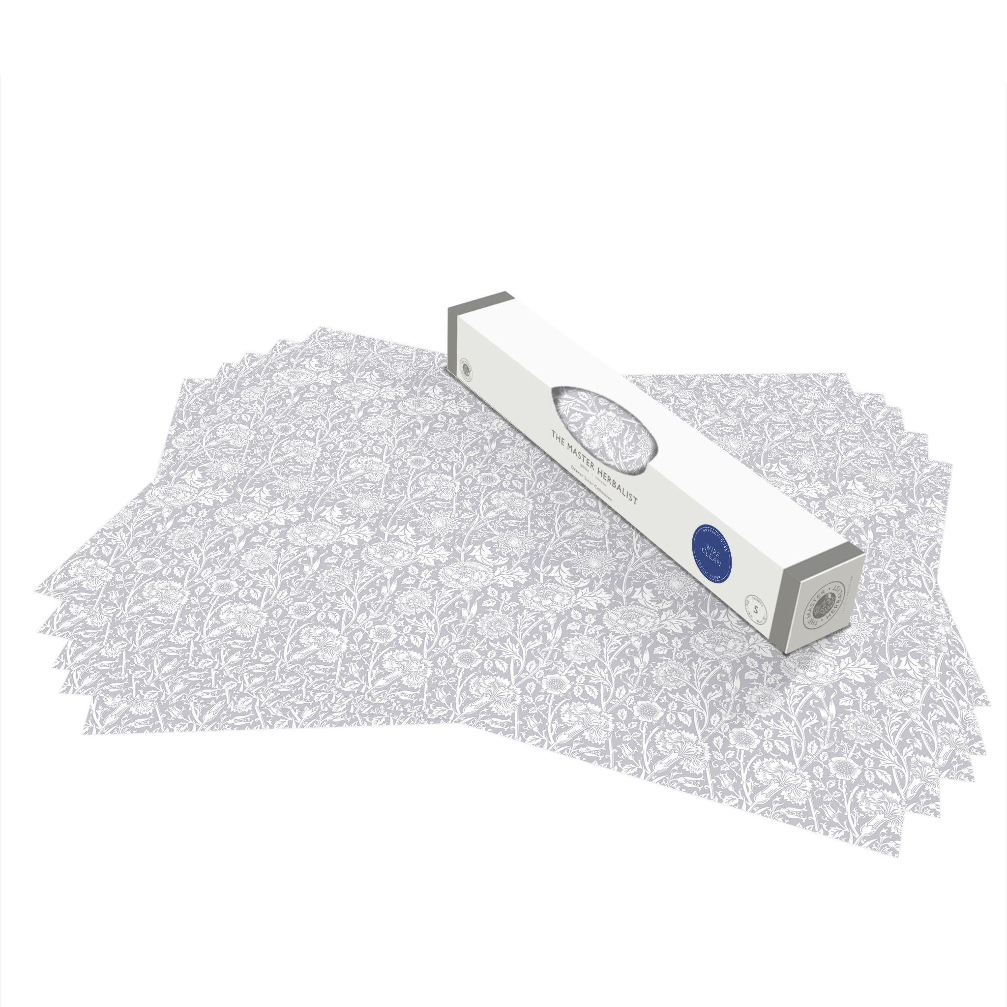 The Master Herbalist Soft Grey William Morris Unscented & Wipe Clean Drawer Liners In - Perfect For Lining Kitchen Drawers, Shelves, Cupboards & Cabinets