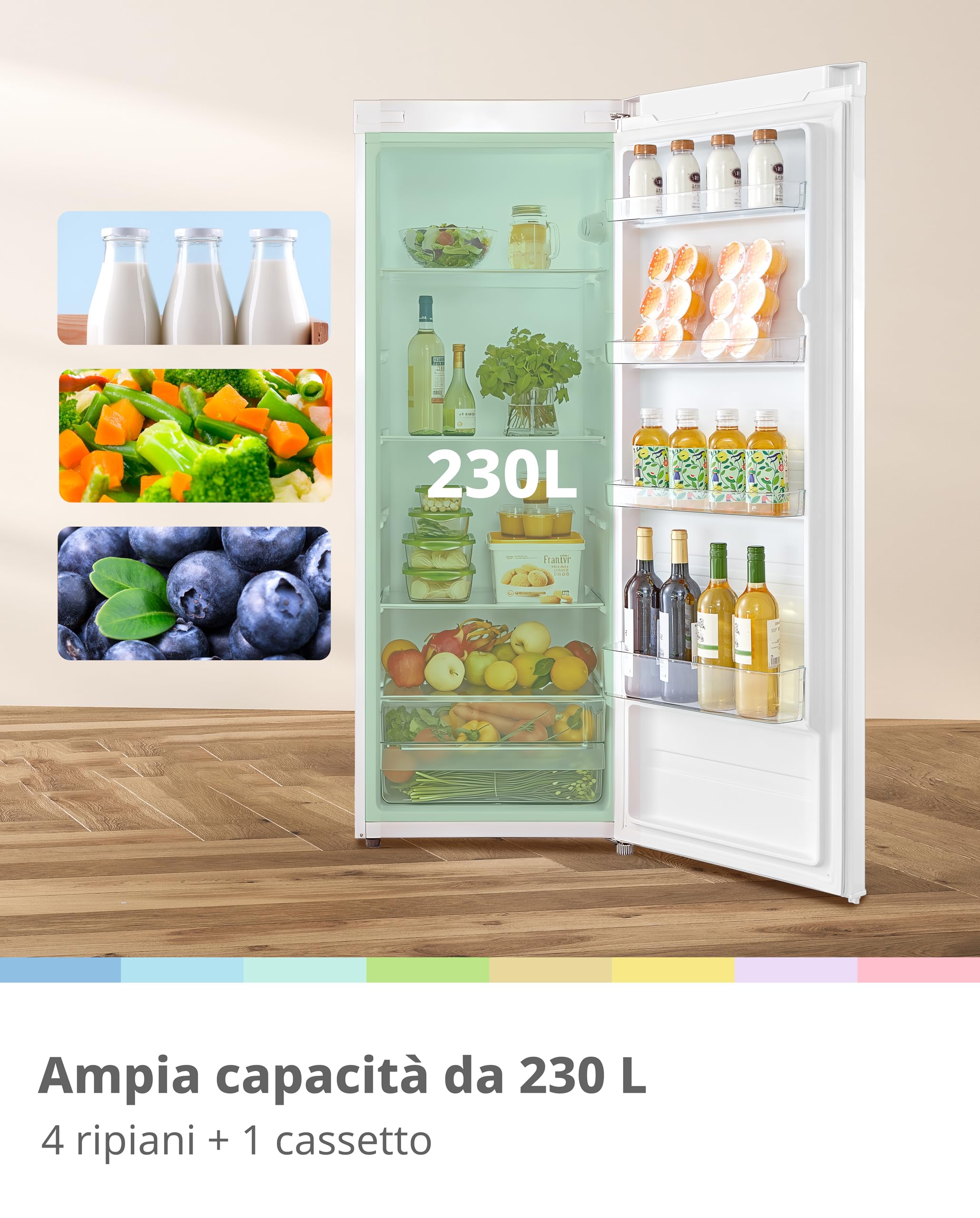 COMFEE' RCD235WH2EU(E) 230L Freestanding Frigorifero, 55x142 cm, Mensola in Vetro Rimovibile, Porta con Cerniera Reversibile, Piedini Regolabili, Bianco