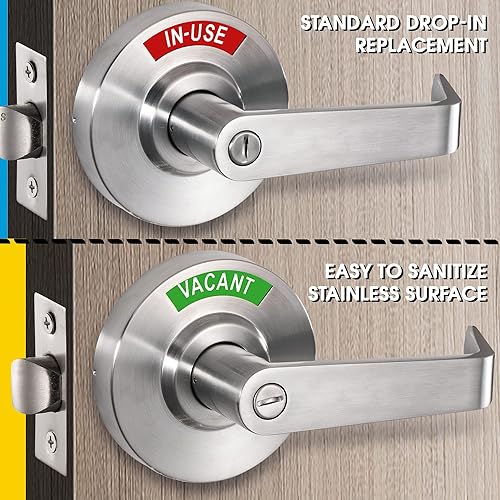 Miniatura 3 de VACANTSPACE Indicador de baño vacío o en uso con cerradura de manija de privacidad con ventana extra grande, grado comercial ANSI 2, para todos los