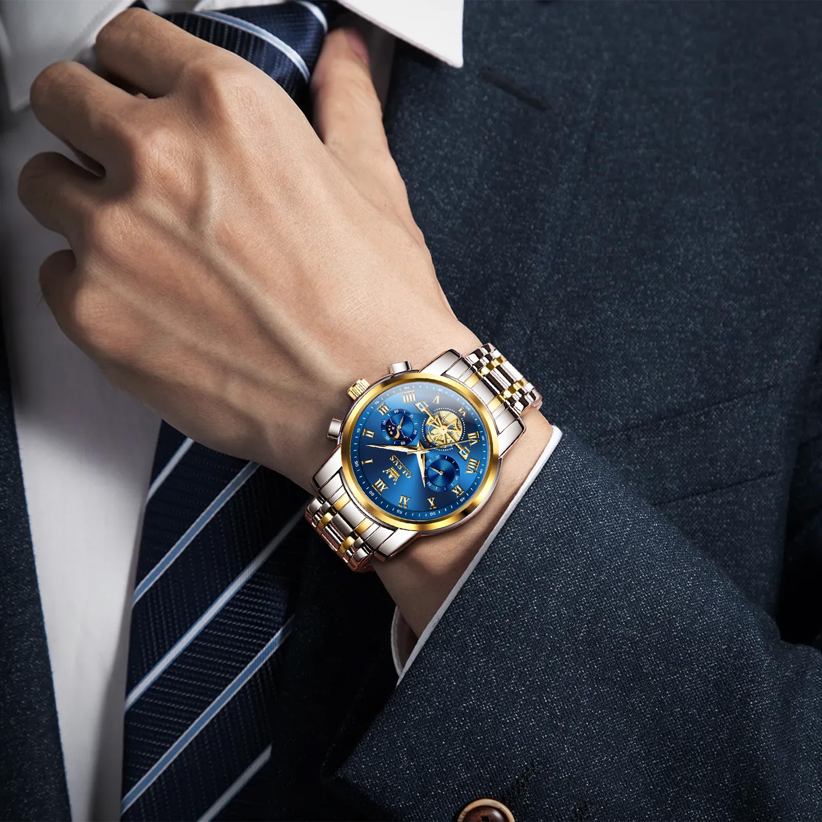 OLEVS Uhren Herren Chronograph Wasserdicht Analog Quarz Uhr Herren Mode Lässig Business Leuchtend Edelstahl Großgesicht Herrenuhr